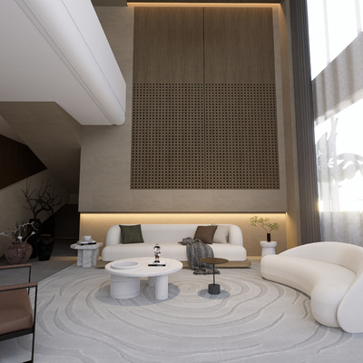  现代别墅客厅su模型 