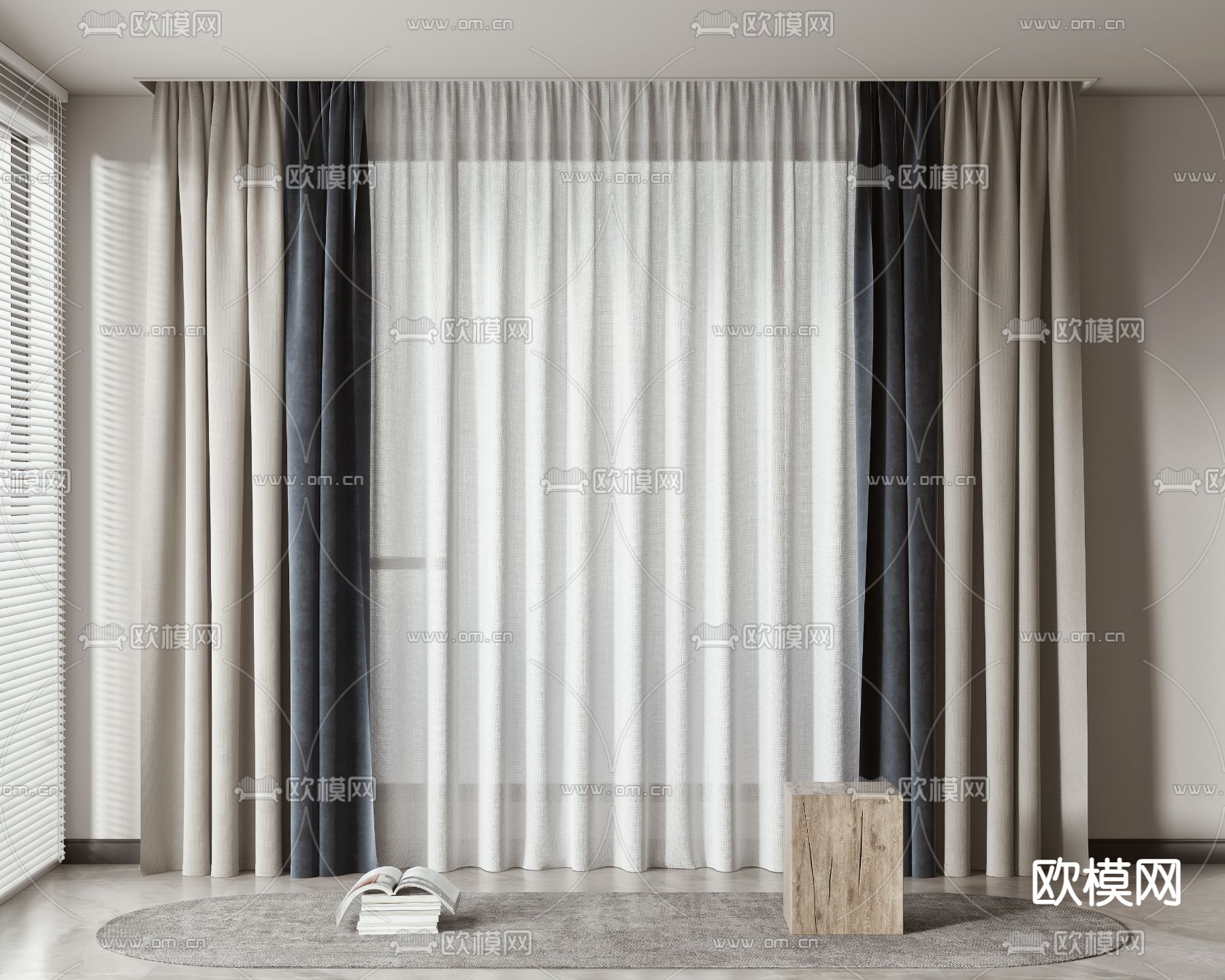 素色窗帘 窗纱3d模型下载