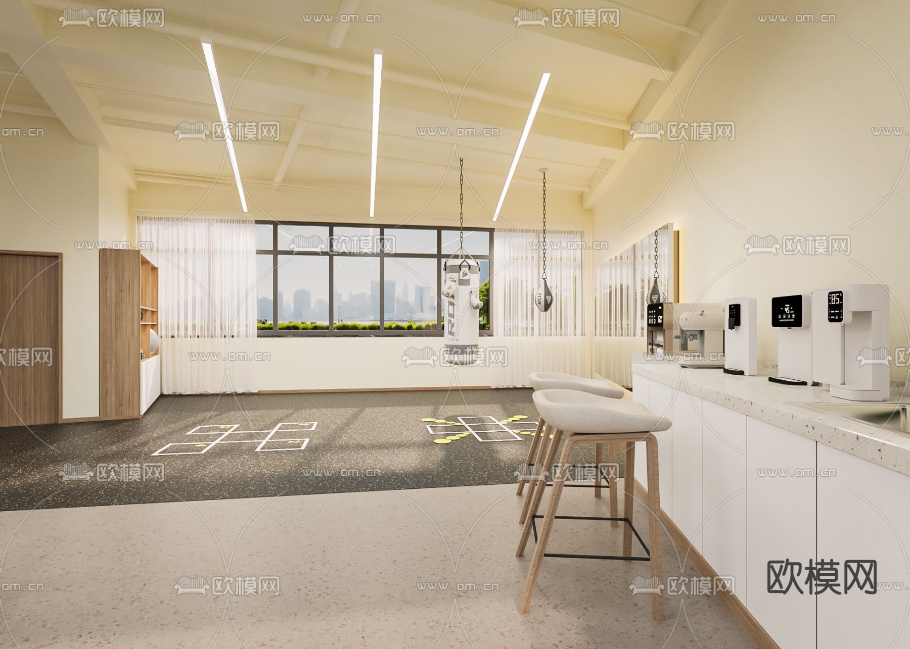 奶油风健身房3d模型下载（渲染图2）