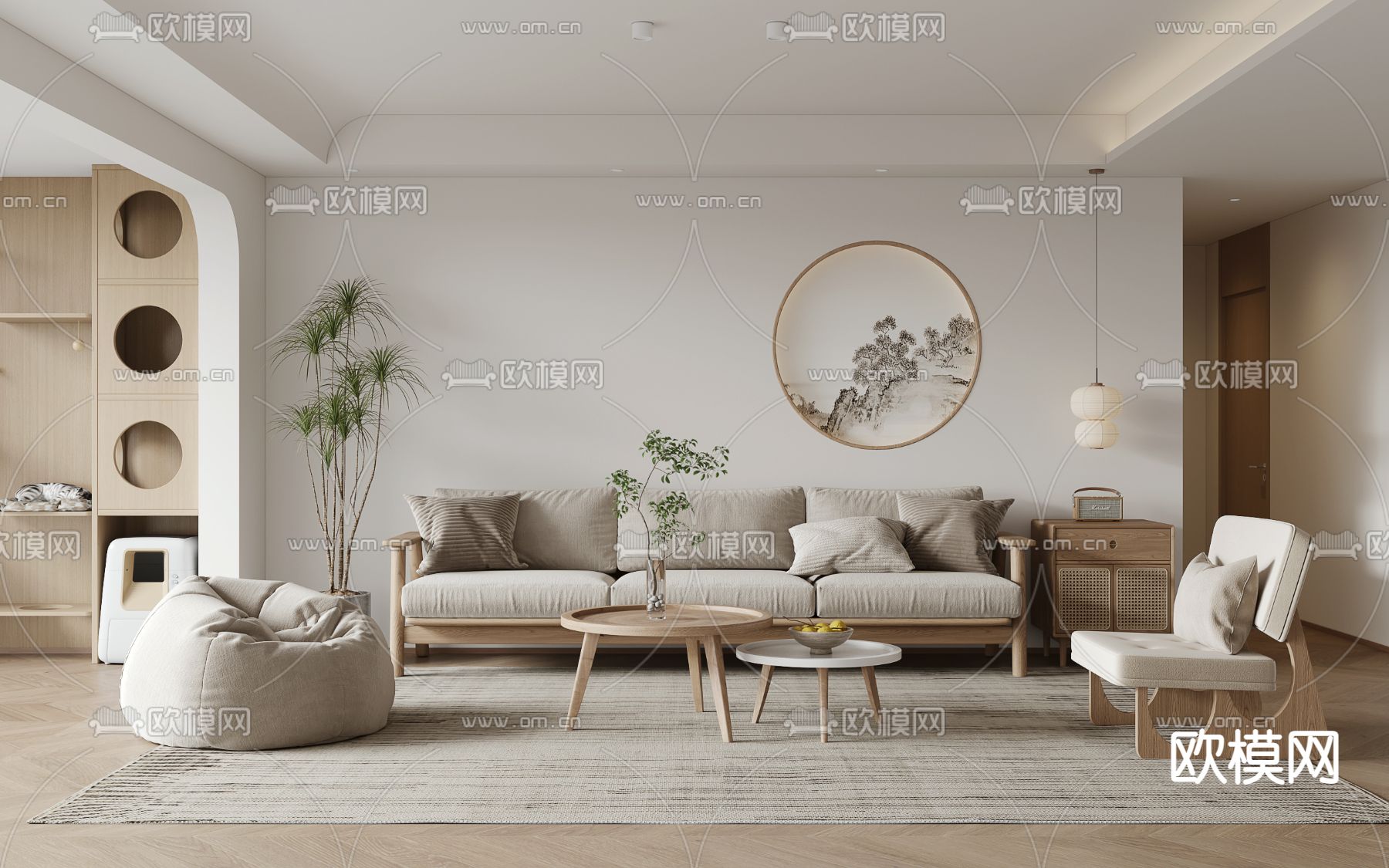 日式客厅3d模型下载