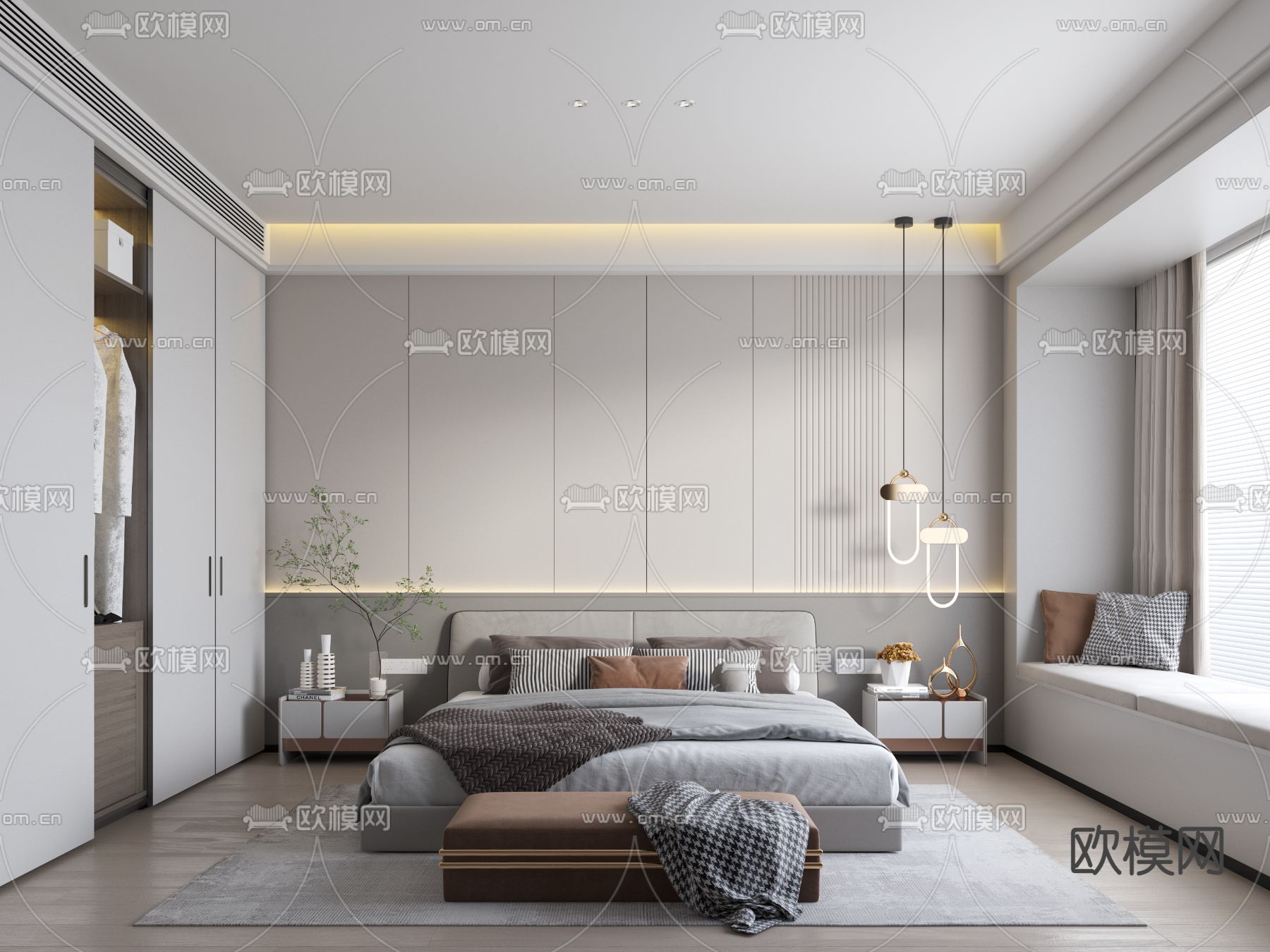 现代卧室 主人房3d模型下载