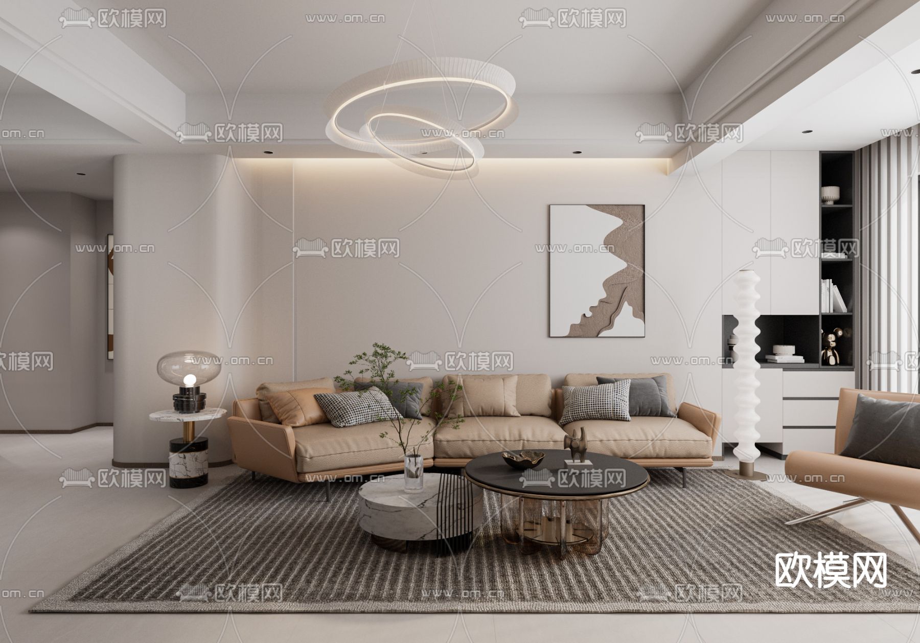 现代客餐厅3d模型下载（渲染图1）