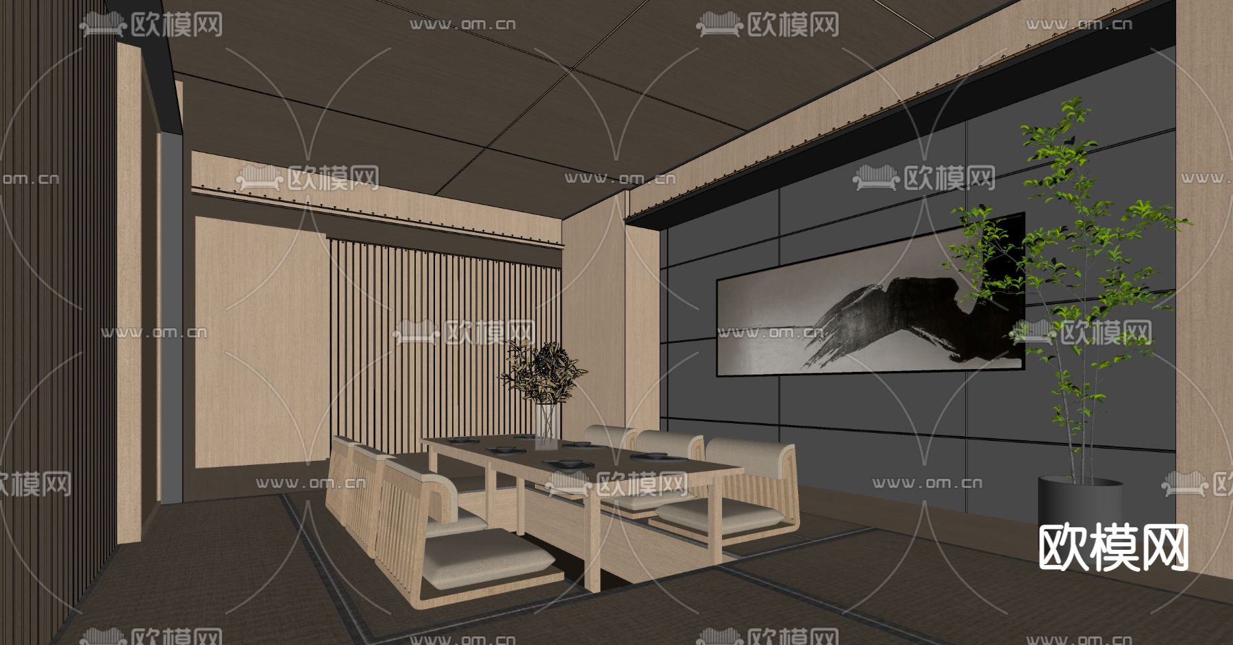 日式餐厅包房su模型下载（渲染图2）
