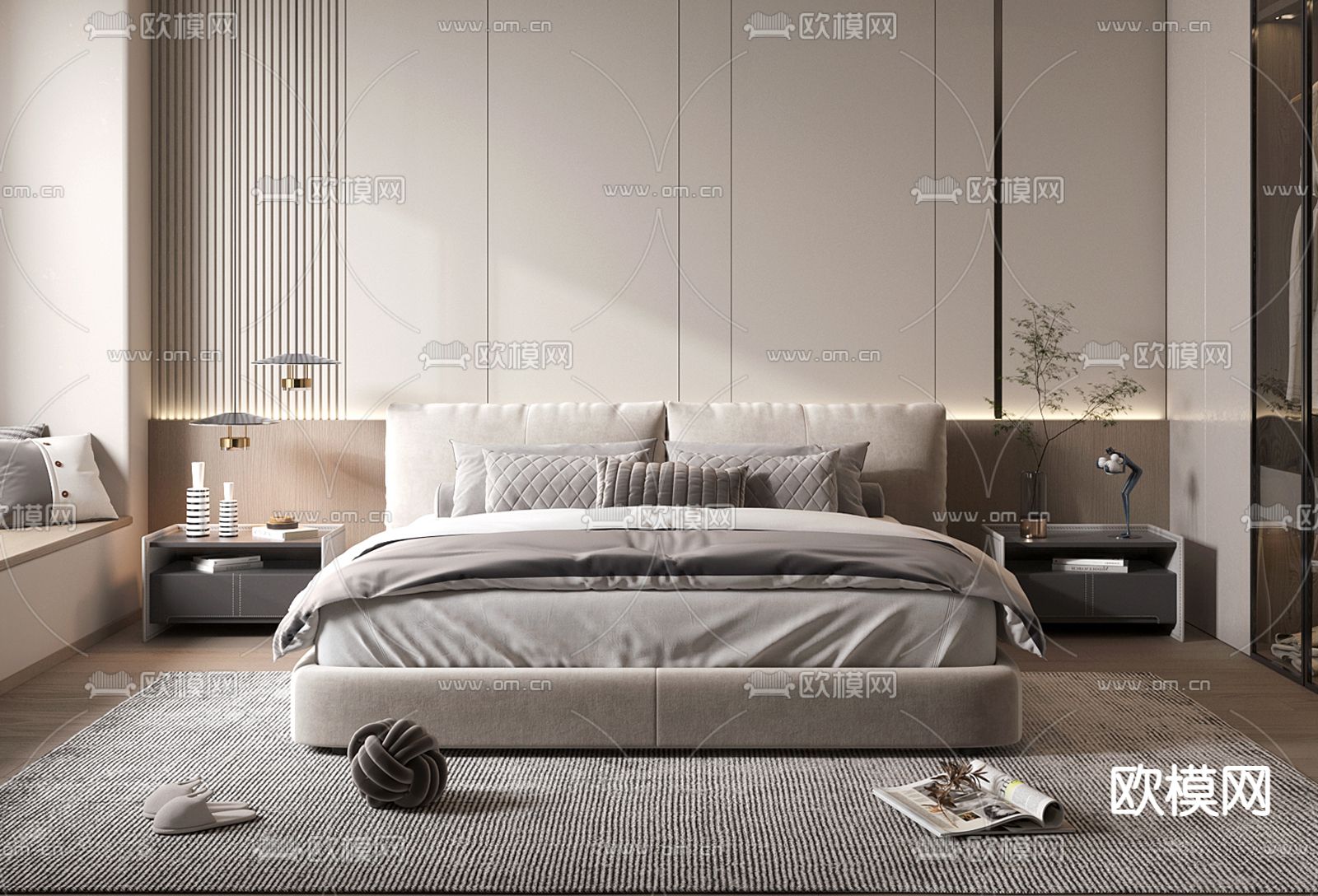 现代卧室 主人房3d模型下载（渲染图2）