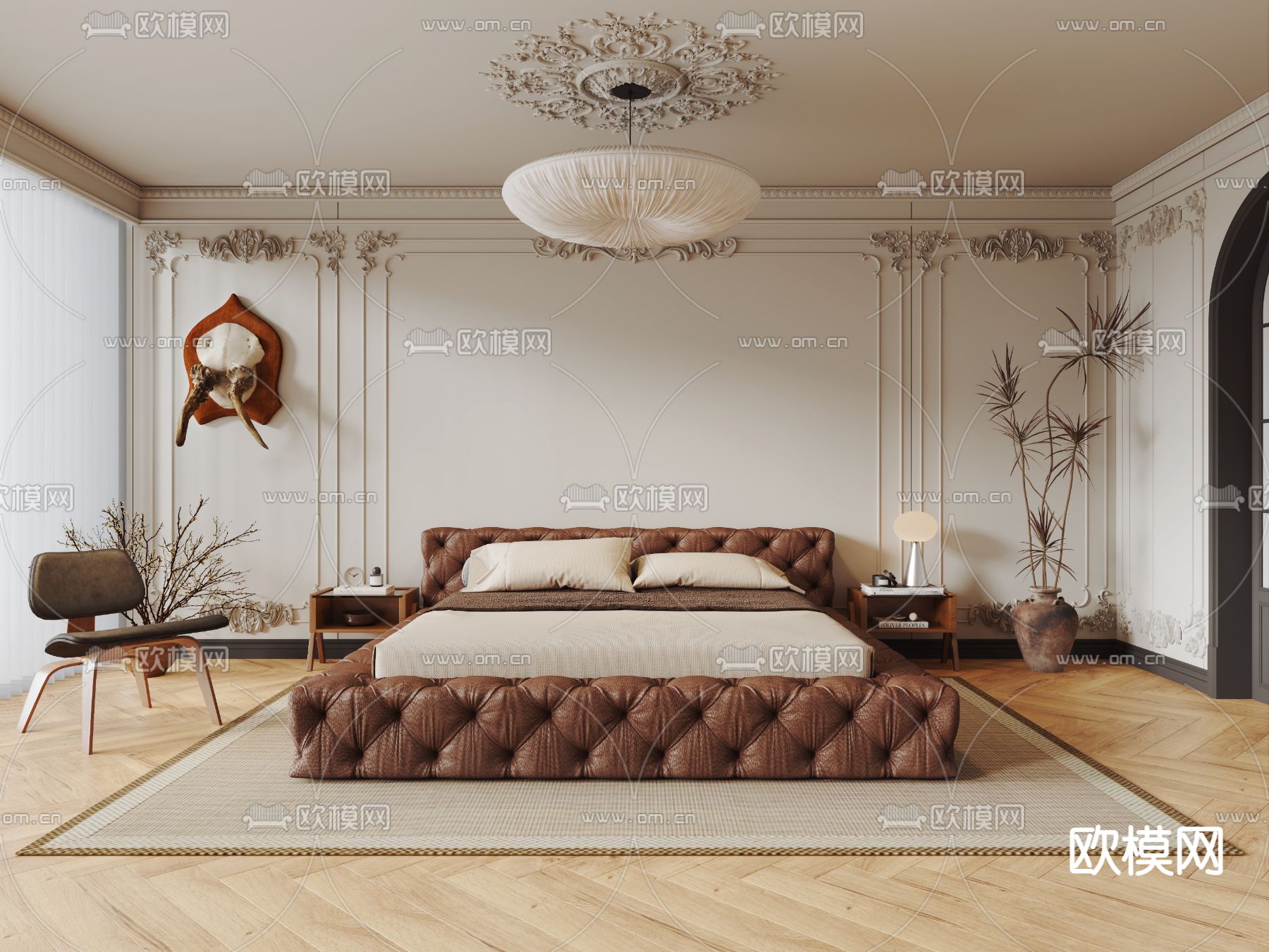 法式卧室su模型下载（渲染图1）