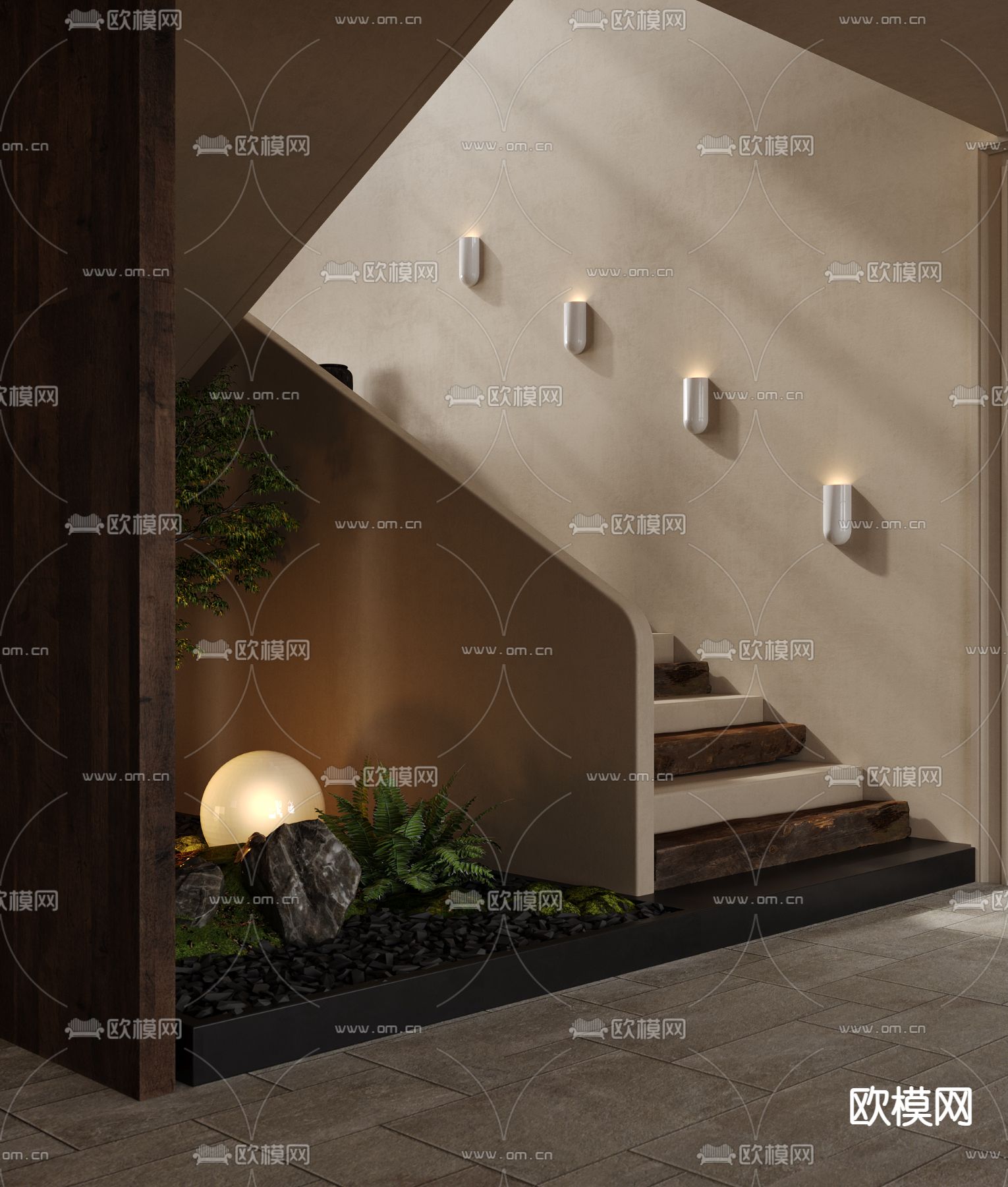 侘寂楼梯间3d模型下载（渲染图3）