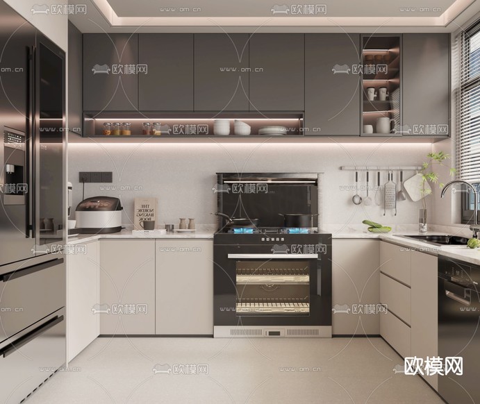 现代厨房3d模型下载