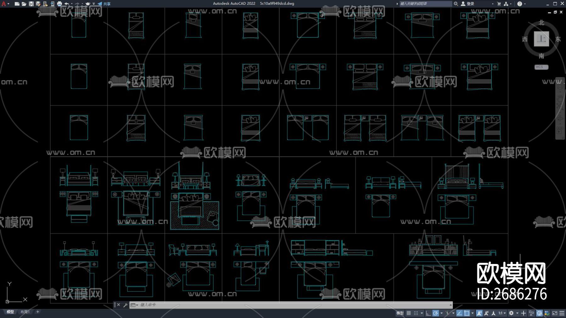 卧室床cad图库下载