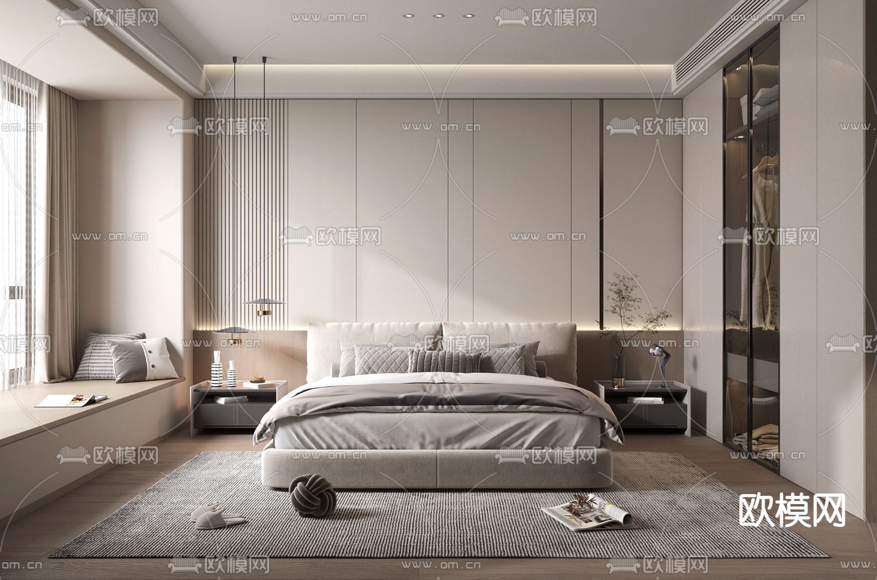 现代卧室 主人房3d模型下载（渲染图1）