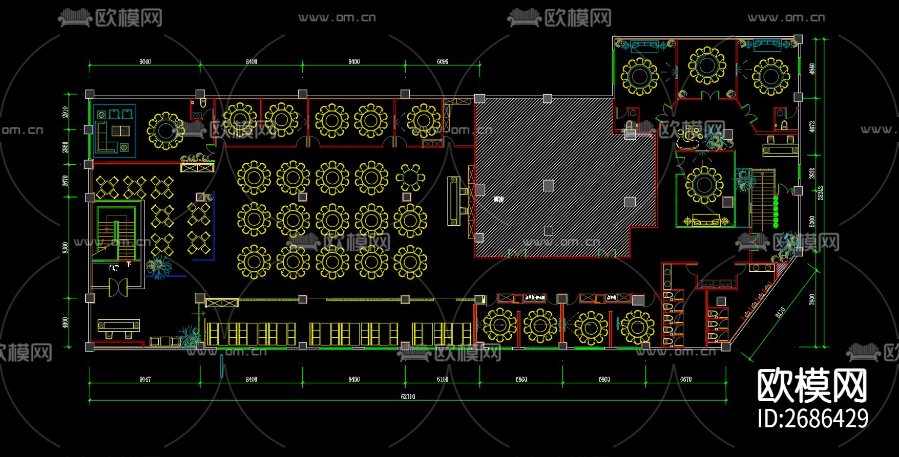 餐饮餐厅酒楼cad施工图-免费3dmax模型库-欧模网