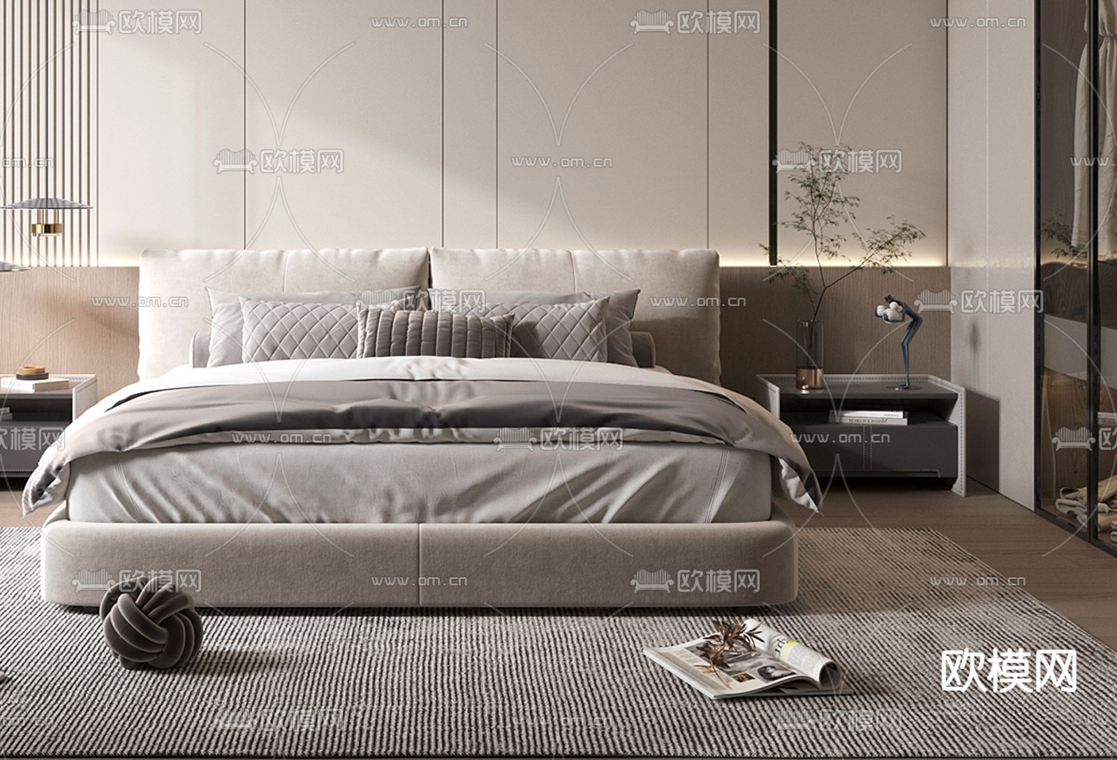 现代卧室 主人房3d模型下载（渲染图3）