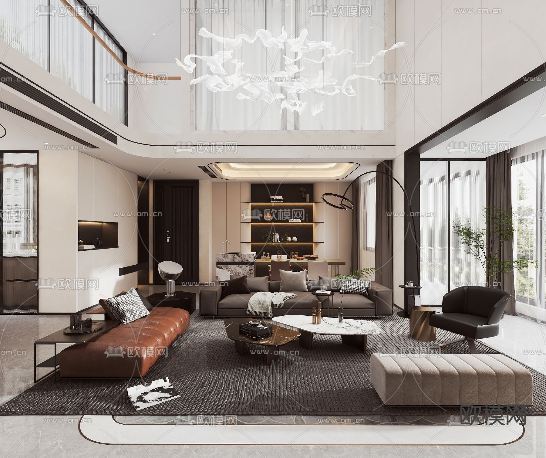 别墅大堂 别墅客厅3d模型下载（渲染图1）