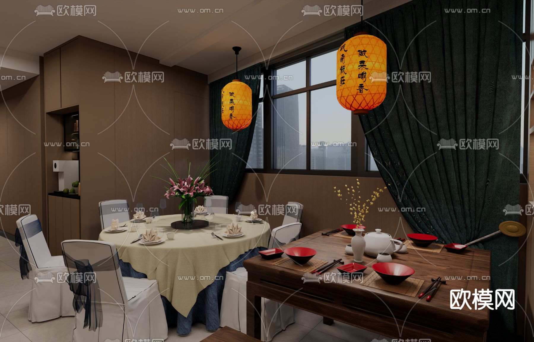 新中式中餐厅su模型下载（渲染图3）