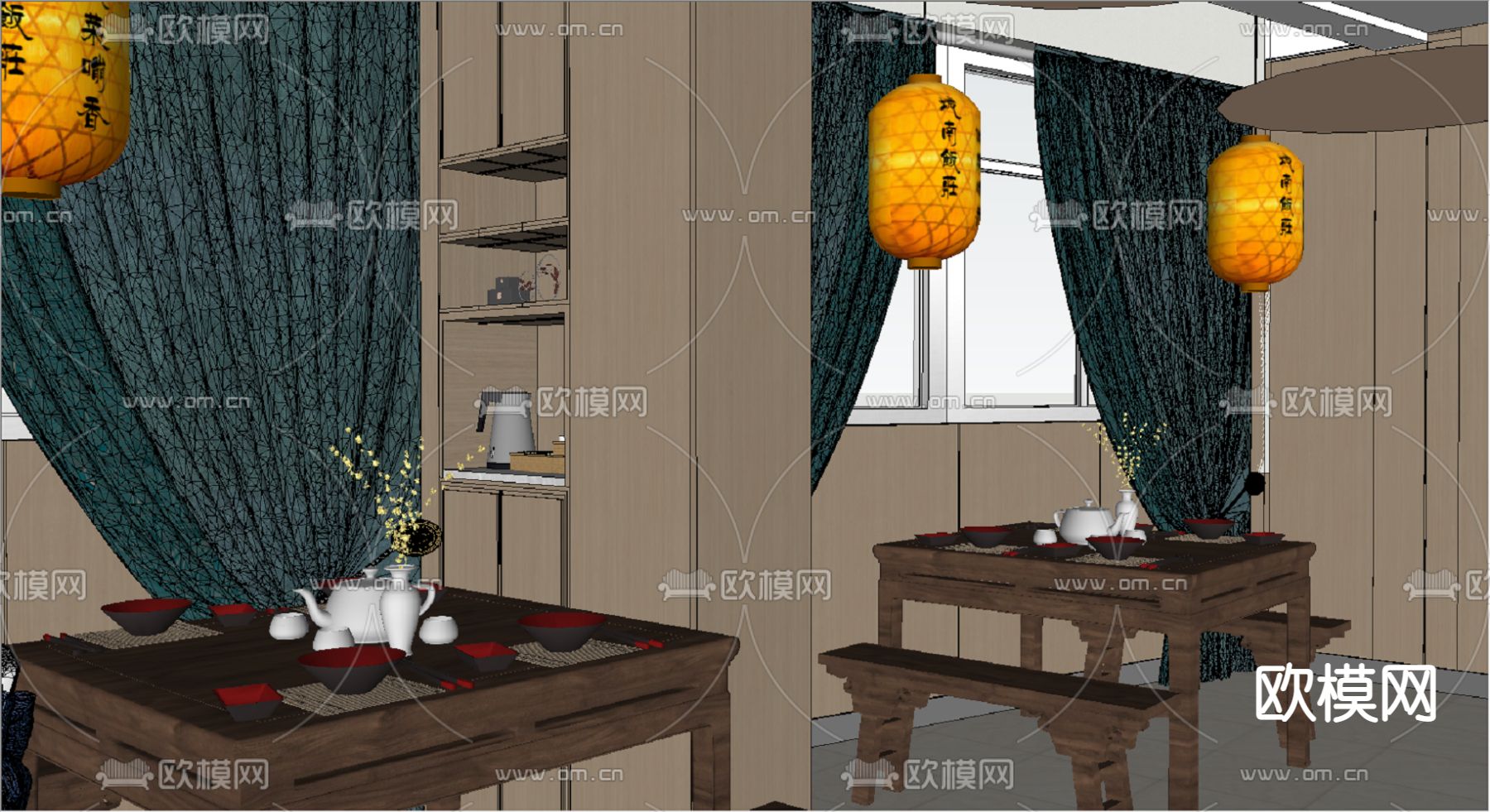 新中式中餐厅su模型下载（渲染图4）