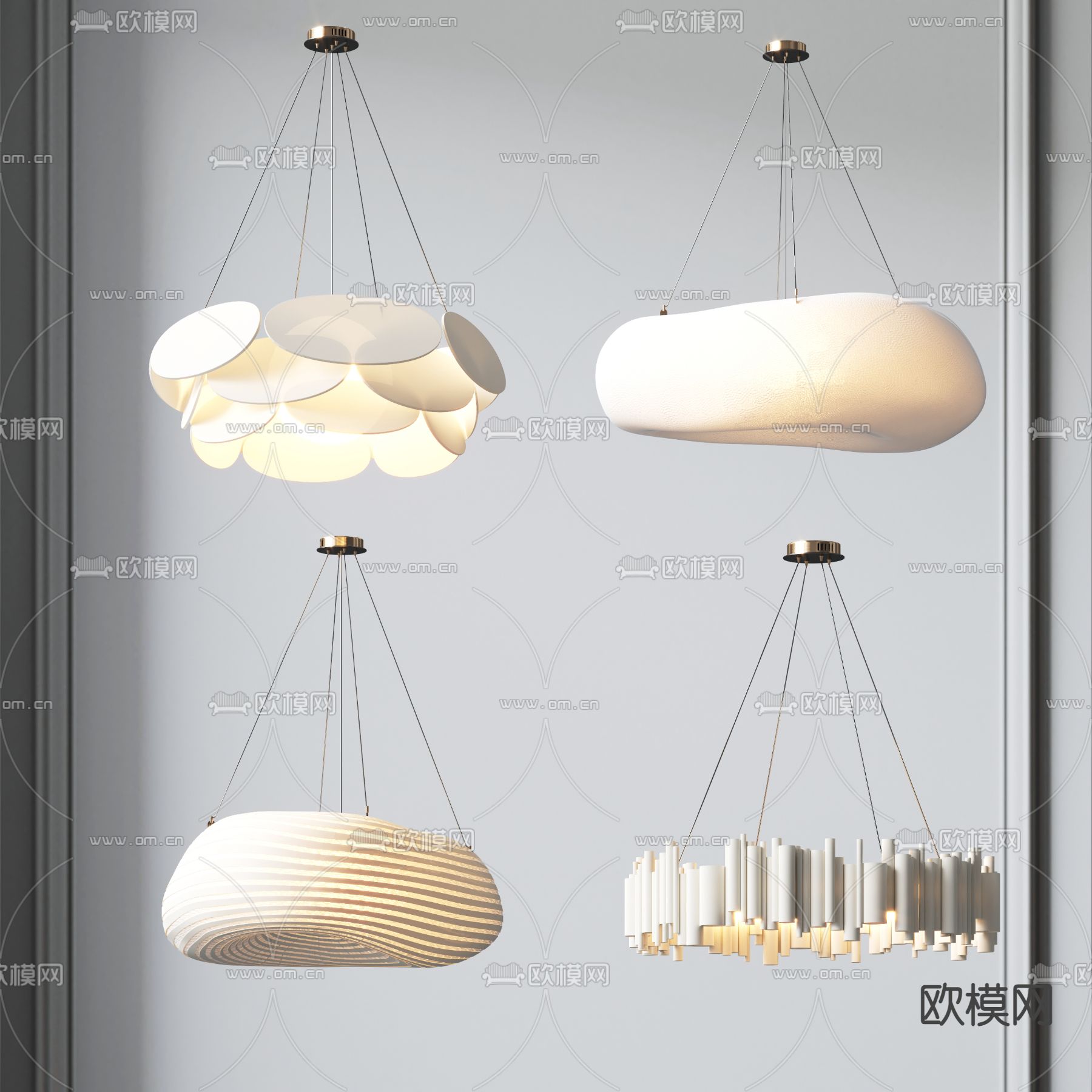 奶油风吊灯 餐厅吊灯3d模型下载（渲染图1）