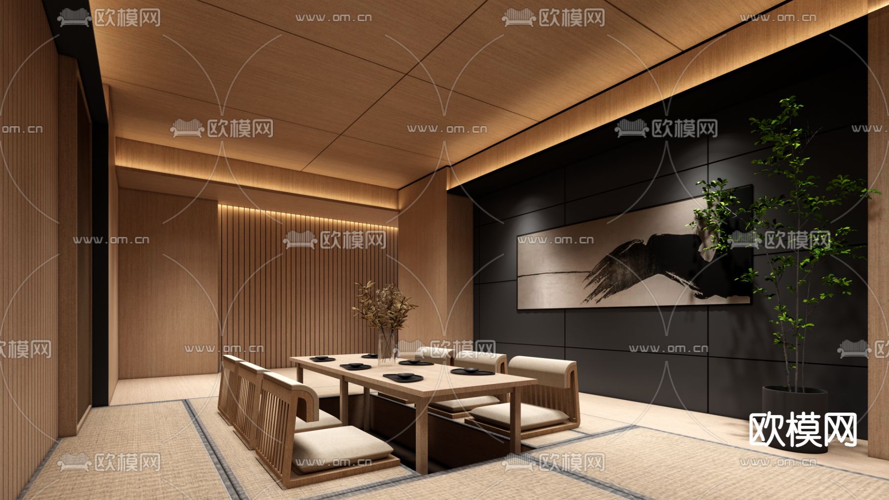 日式餐厅包房su模型下载（渲染图1）