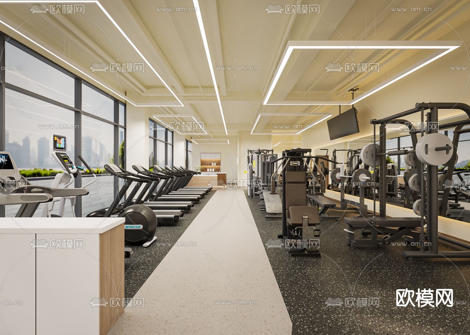 奶油风健身房3d模型下载（渲染图1）