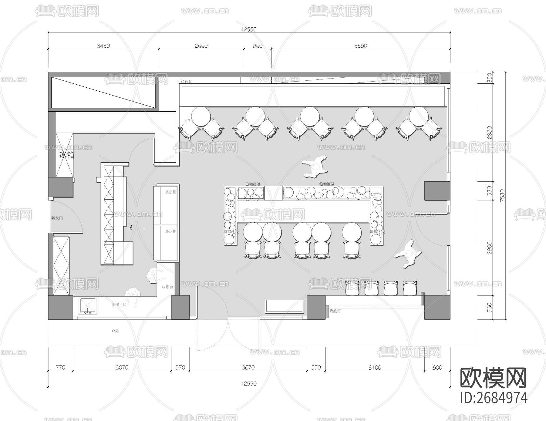 咖啡店cad施工图下载（渲染图1）