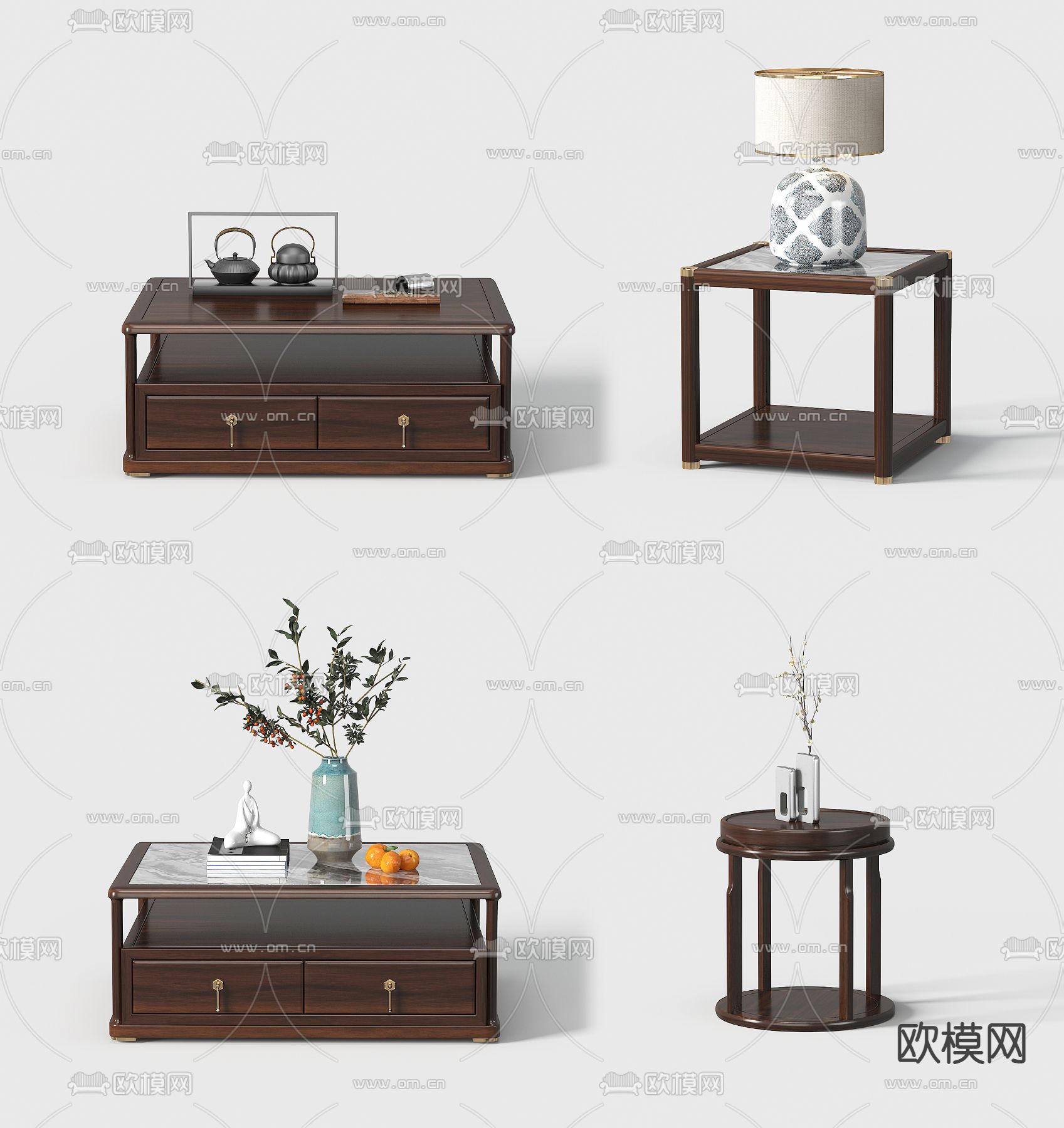 新中式茶几3d模型下载_ID14126555_3dmax免费模型-欧模网