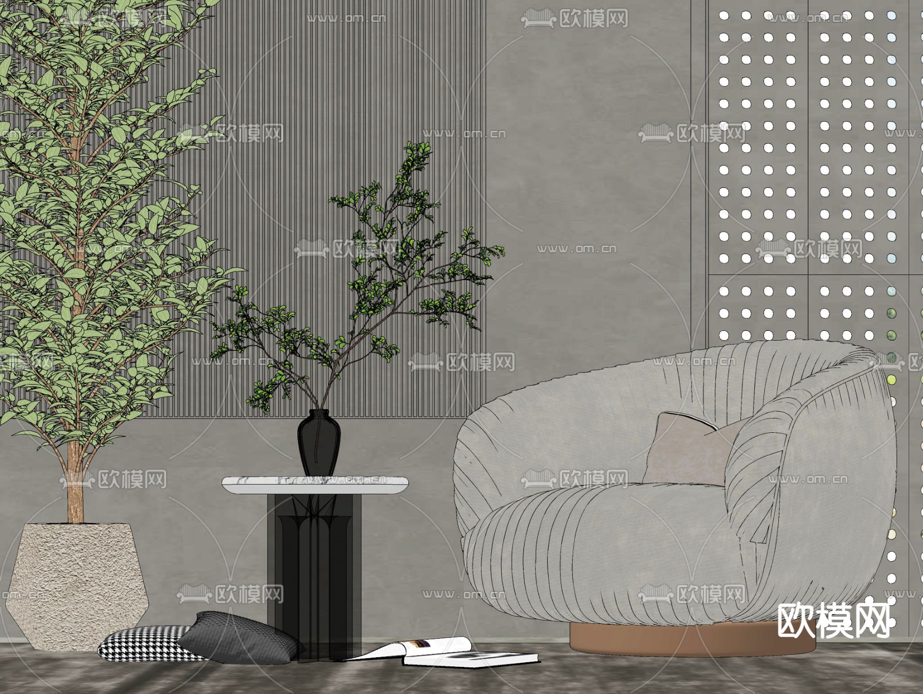 休闲沙发su模型下载（渲染图2）