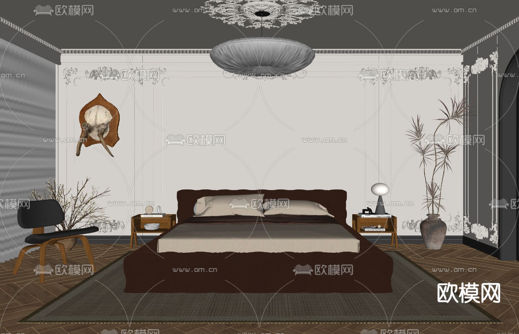 法式卧室su模型下载（渲染图2）