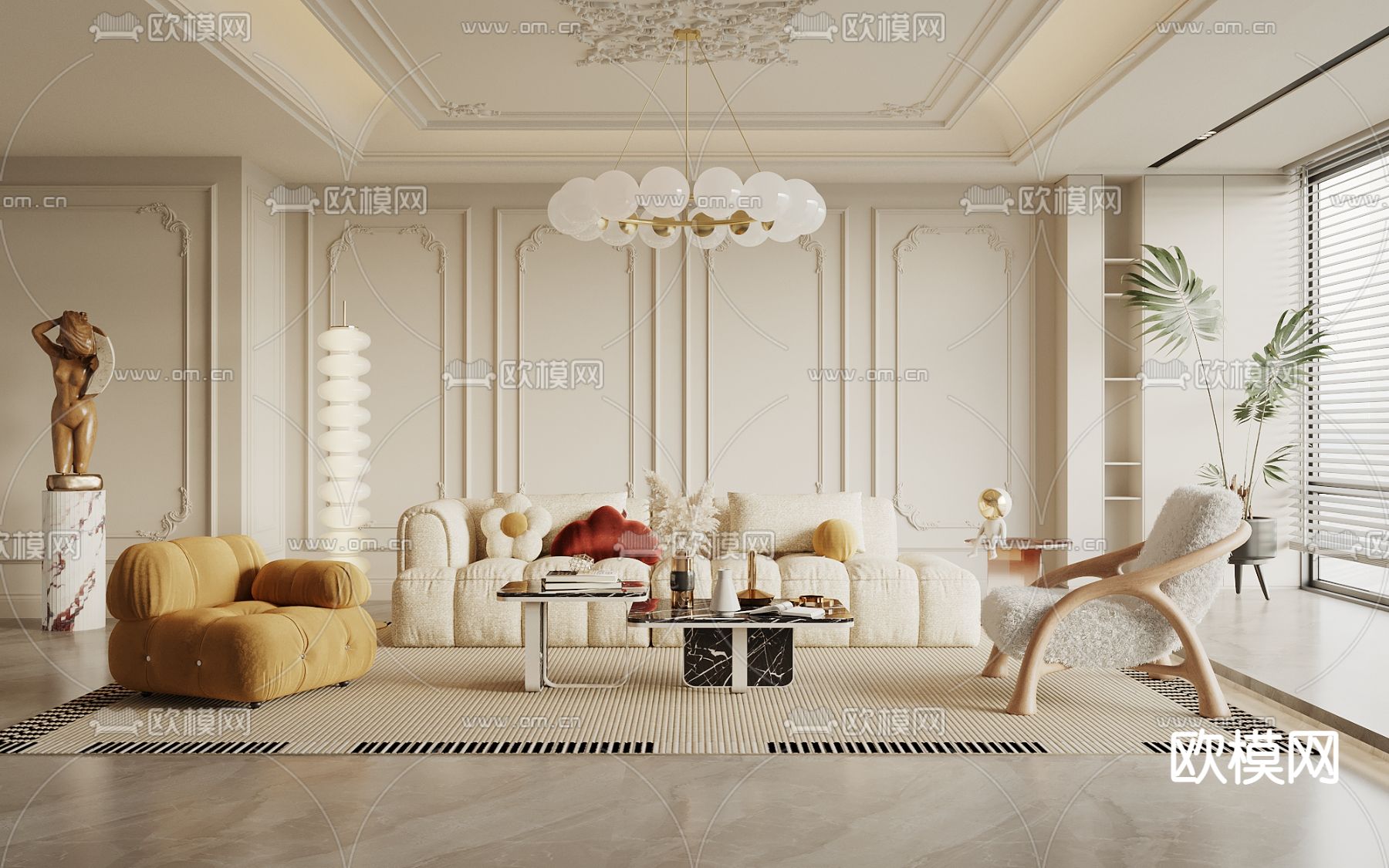 法式客厅3d模型下载