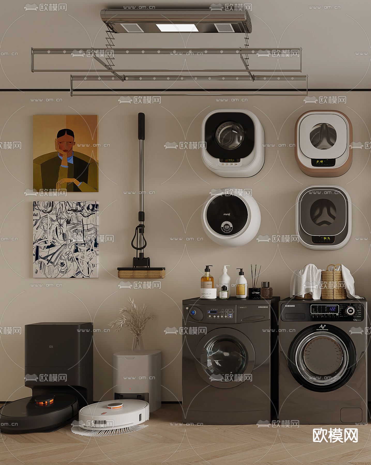扫地机 壁挂洗衣机3d模型下载（渲染图2）