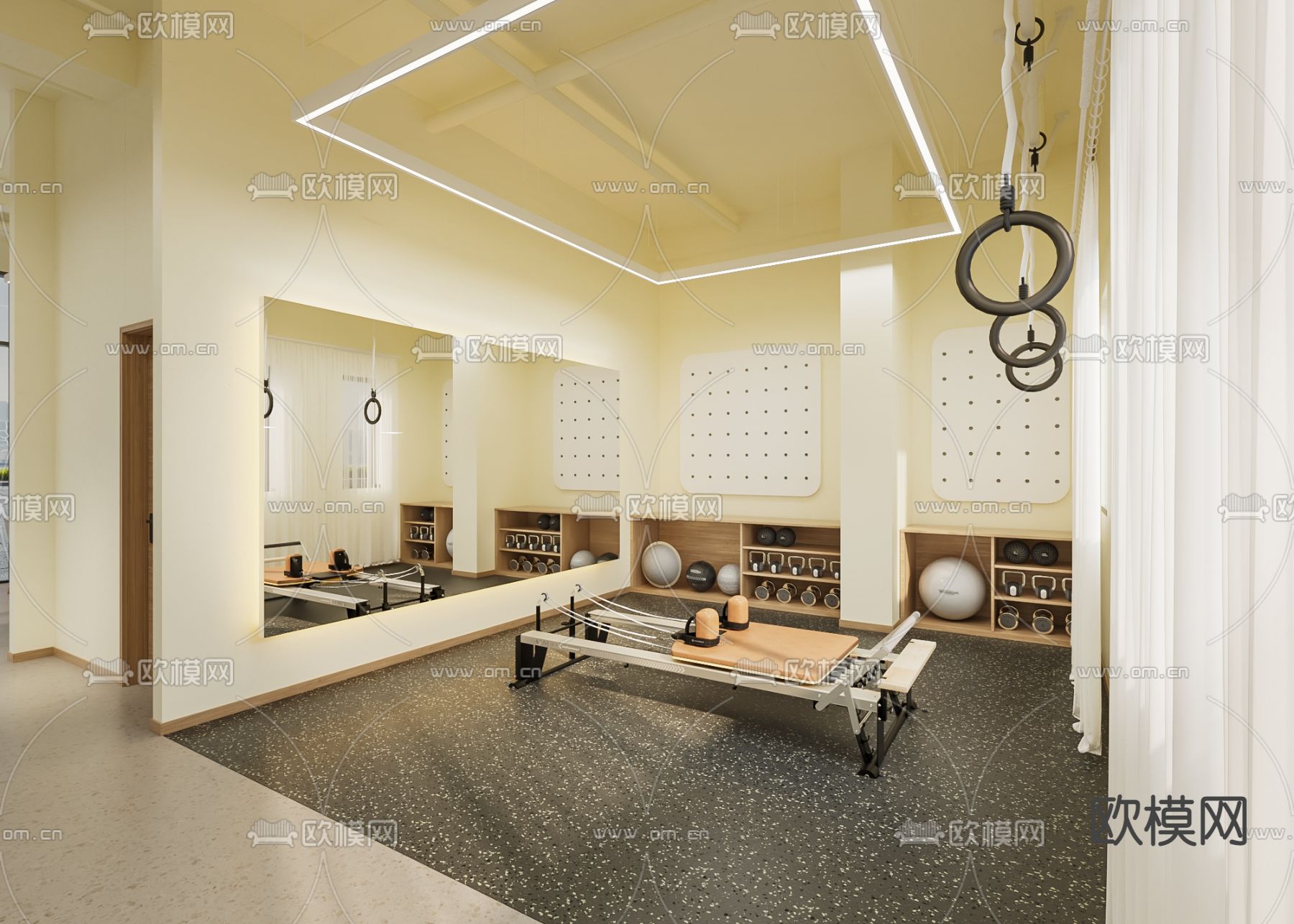 奶油风健身房3d模型下载（渲染图3）