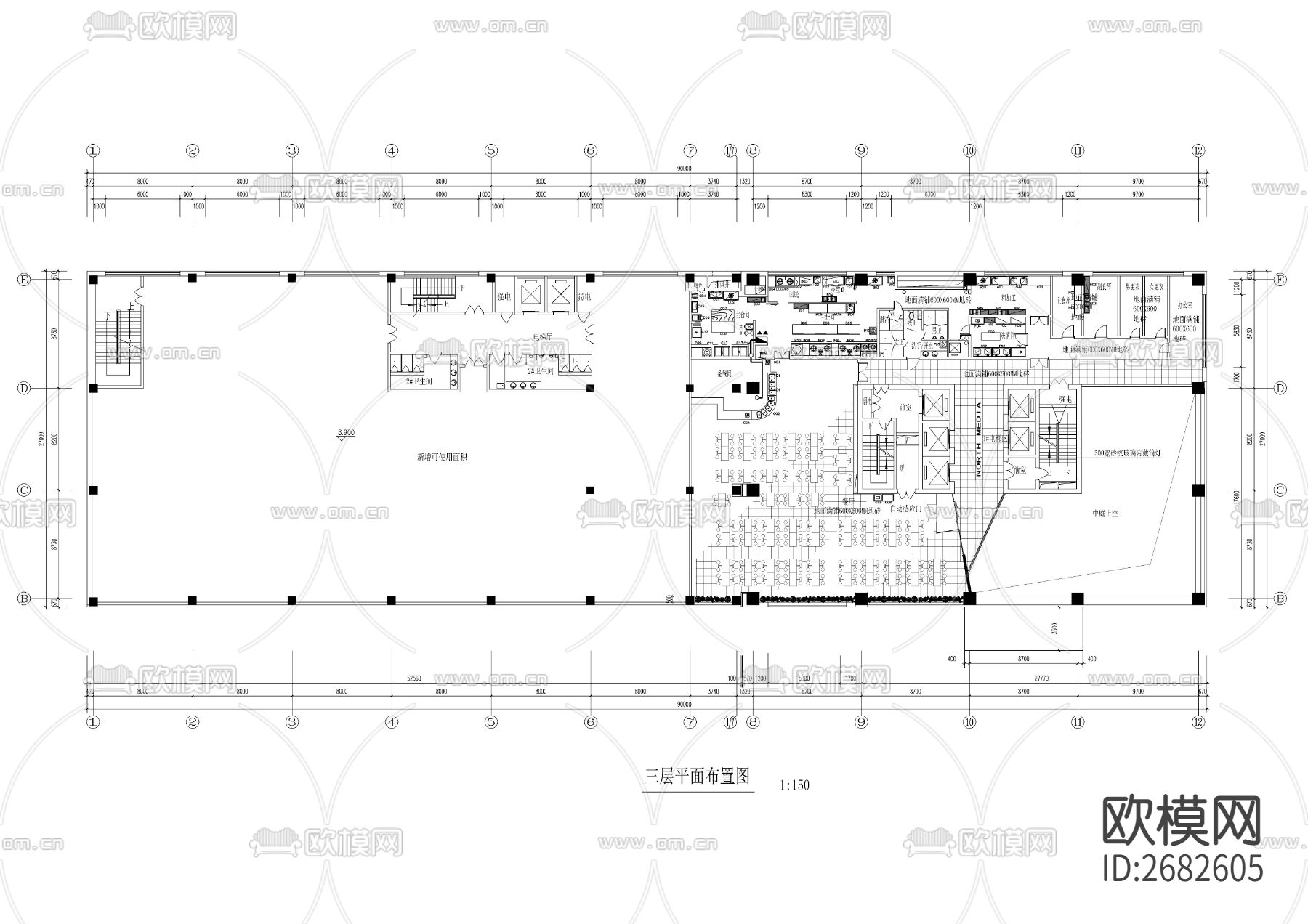 某电视台办公楼cad施工图下载（渲染图3）