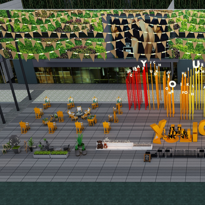  现代咖啡店外摆su模型 