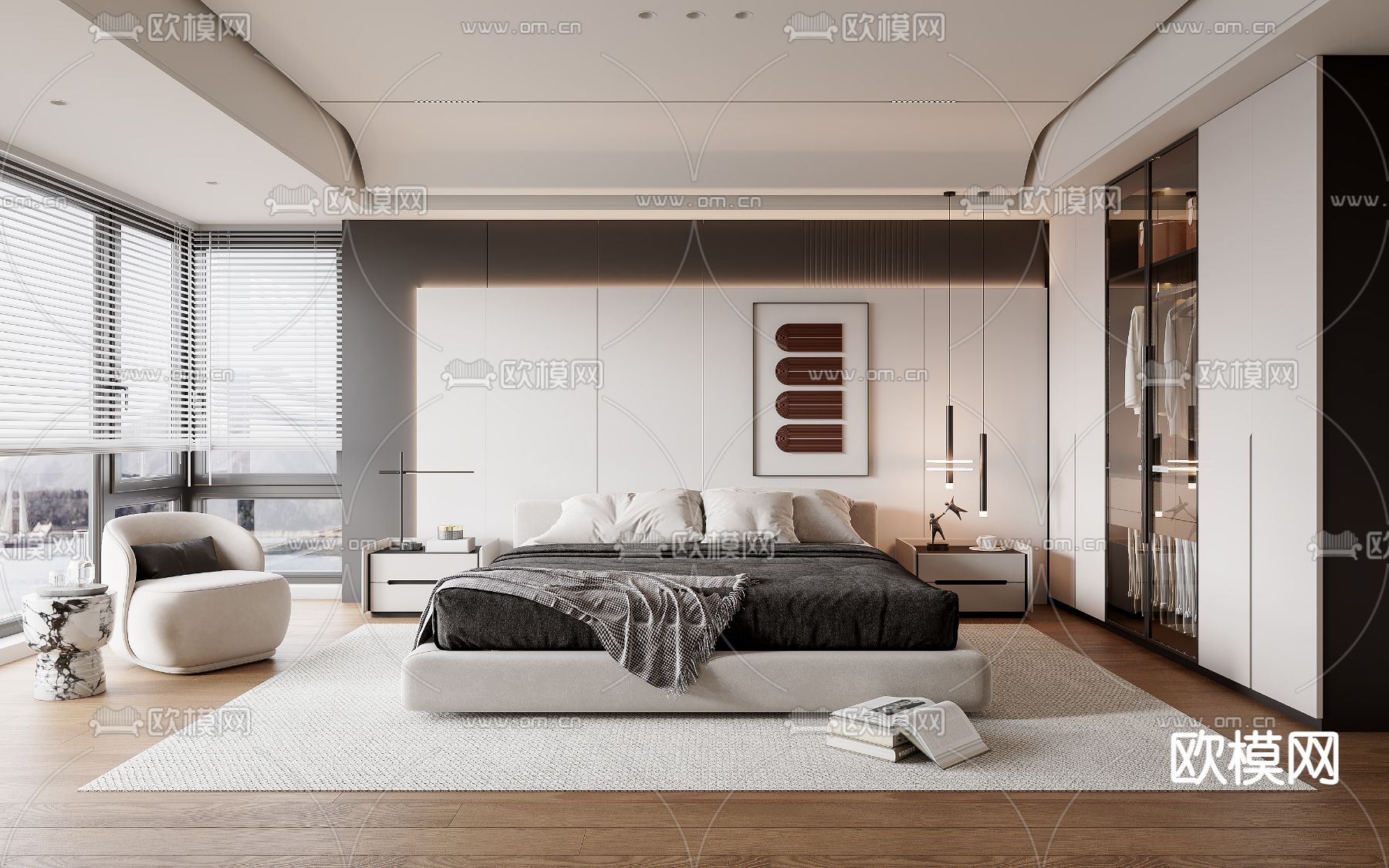 高级灰卧室 主人房3d模型下载