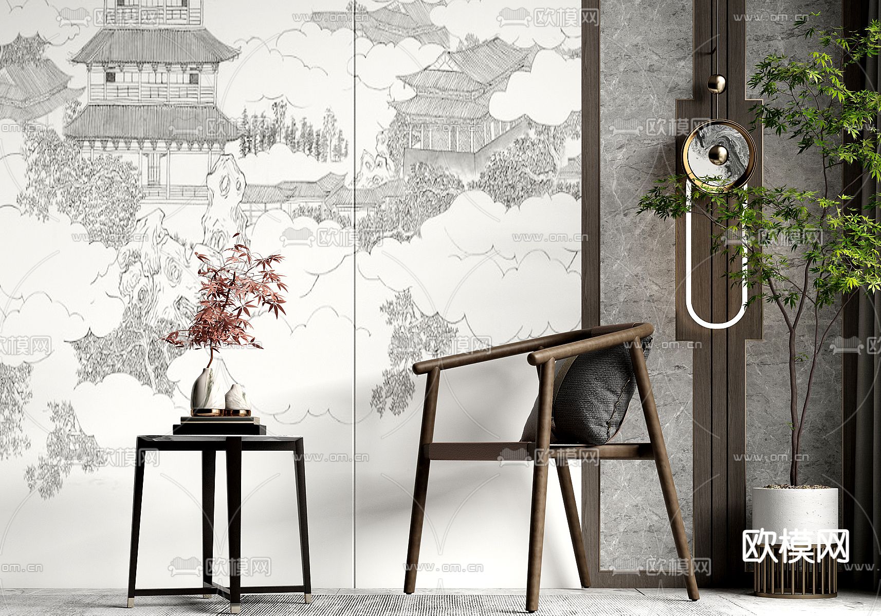 新中式椅子 圈椅3d模型下载