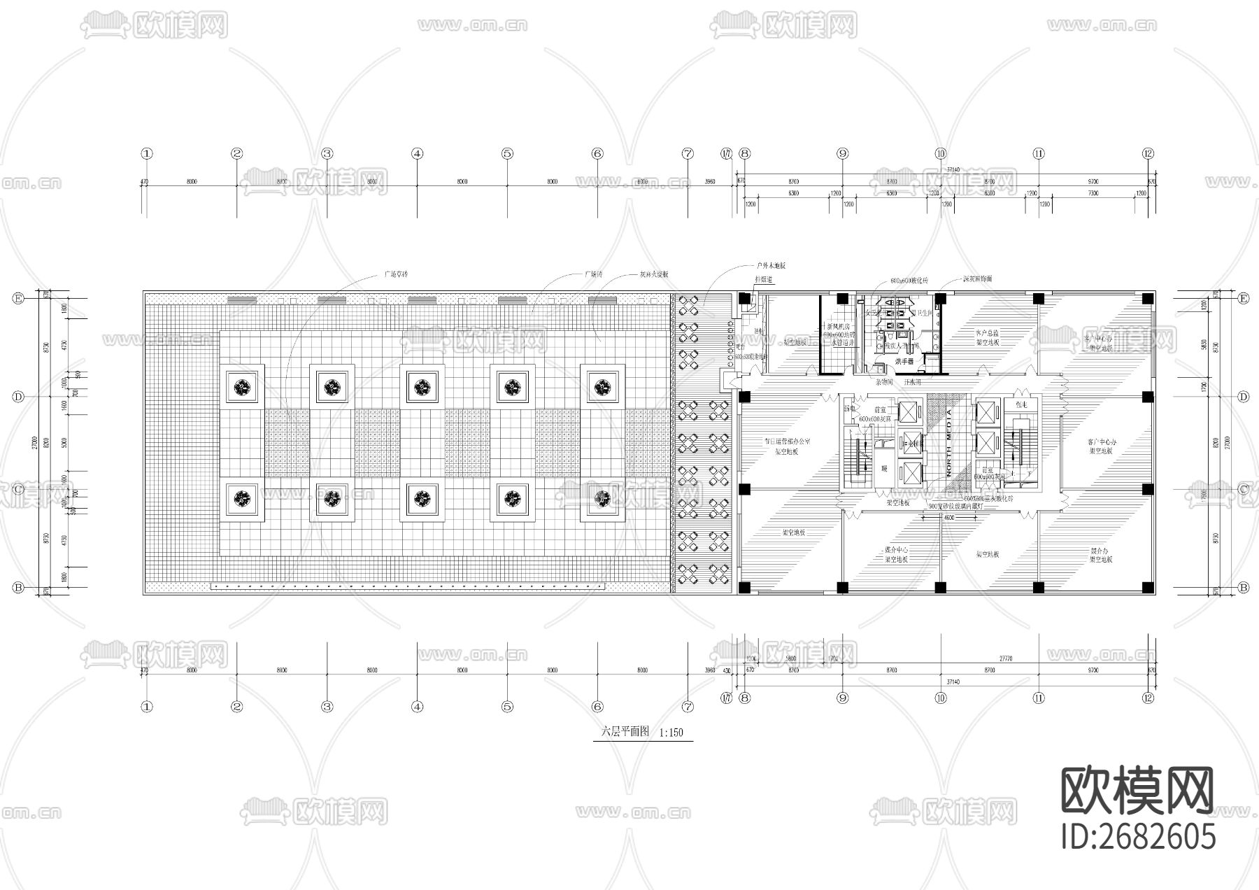 某电视台办公楼cad施工图下载（渲染图8）