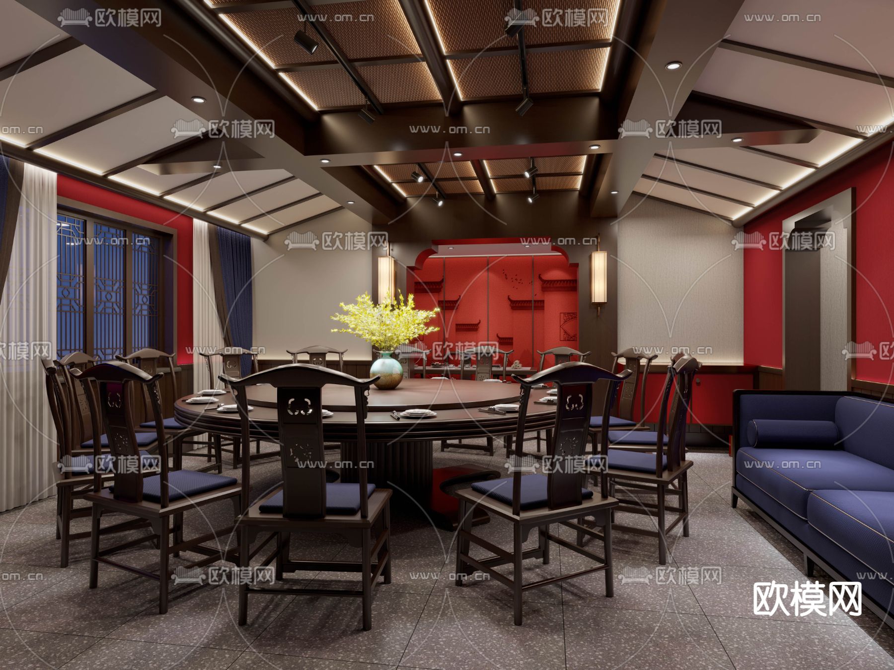 中餐厅包间 包厢 包房3d模型下载_ID14130909_3dmax免费模型-欧模网