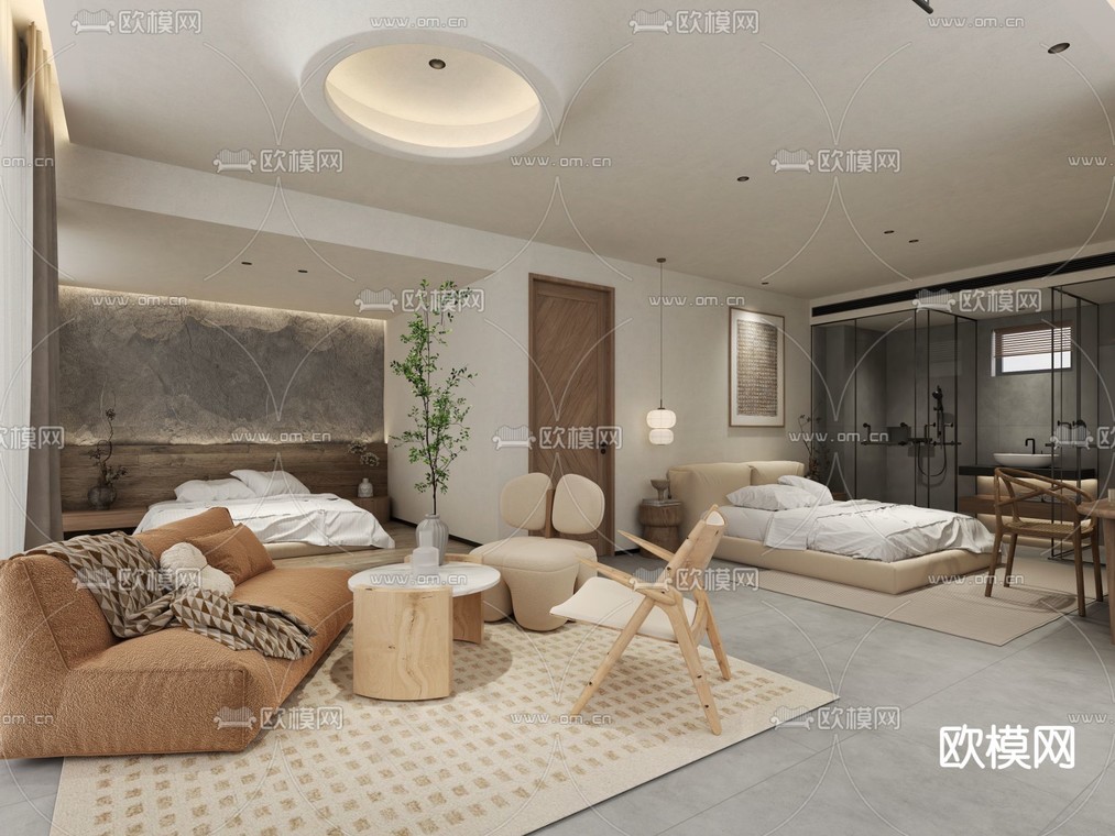 侘寂民宿 双床房3d模型下载_ID14126316_3dmax免费模型-欧模网