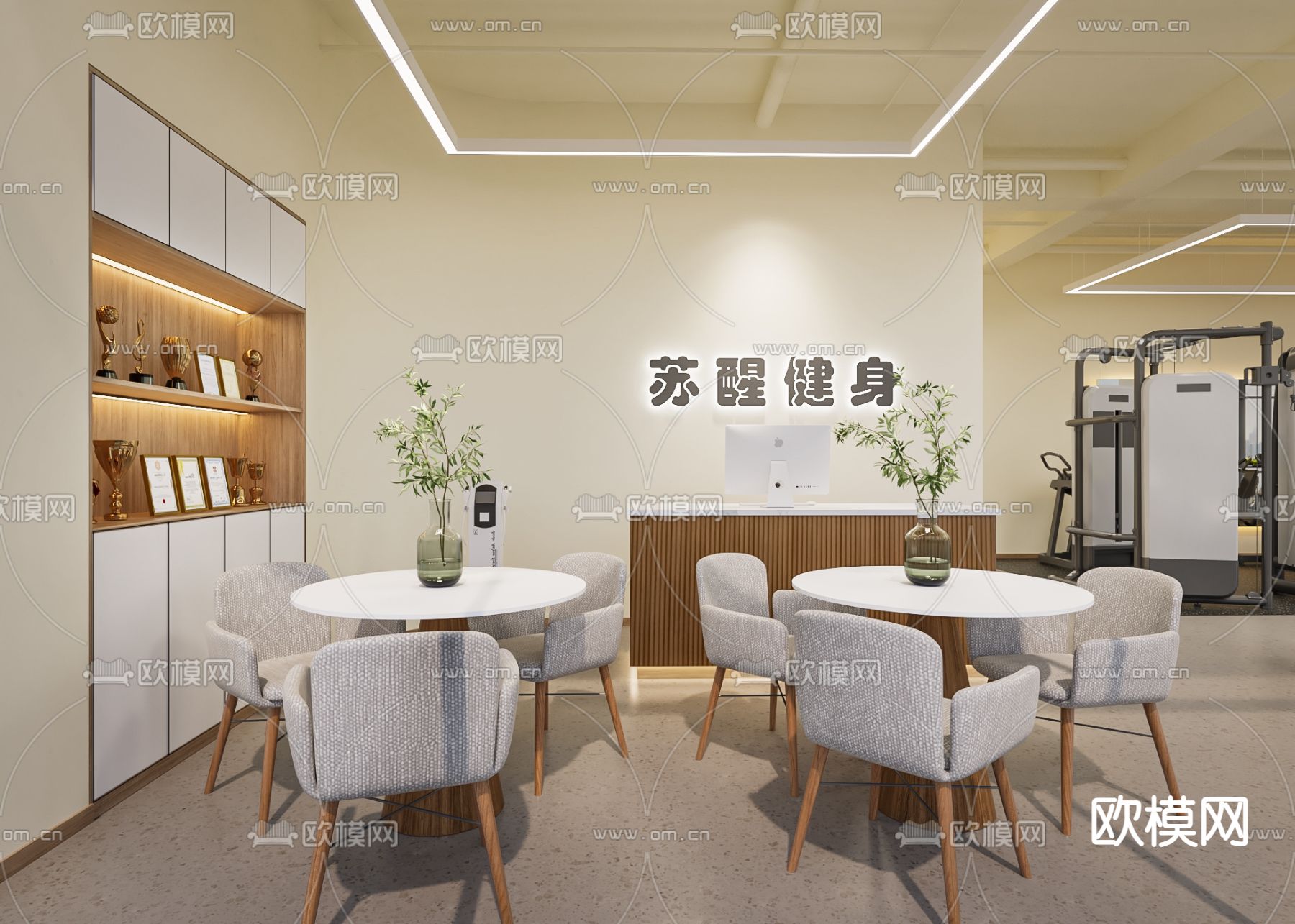 奶油风健身房3d模型下载（渲染图4）
