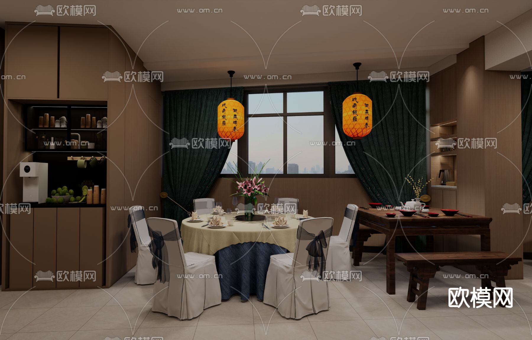 新中式中餐厅su模型下载（渲染图1）