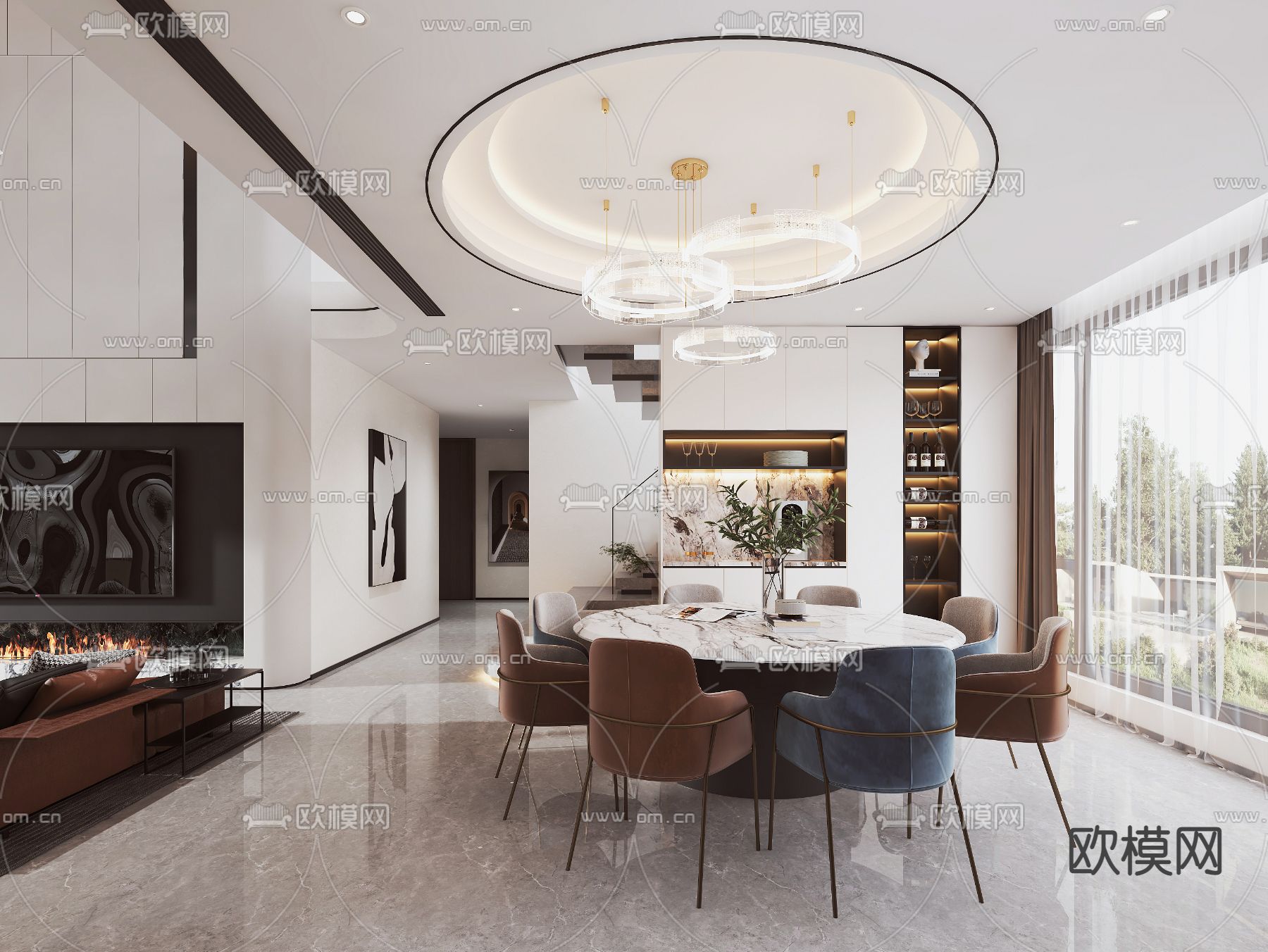 别墅大堂 别墅客厅3d模型下载（渲染图2）