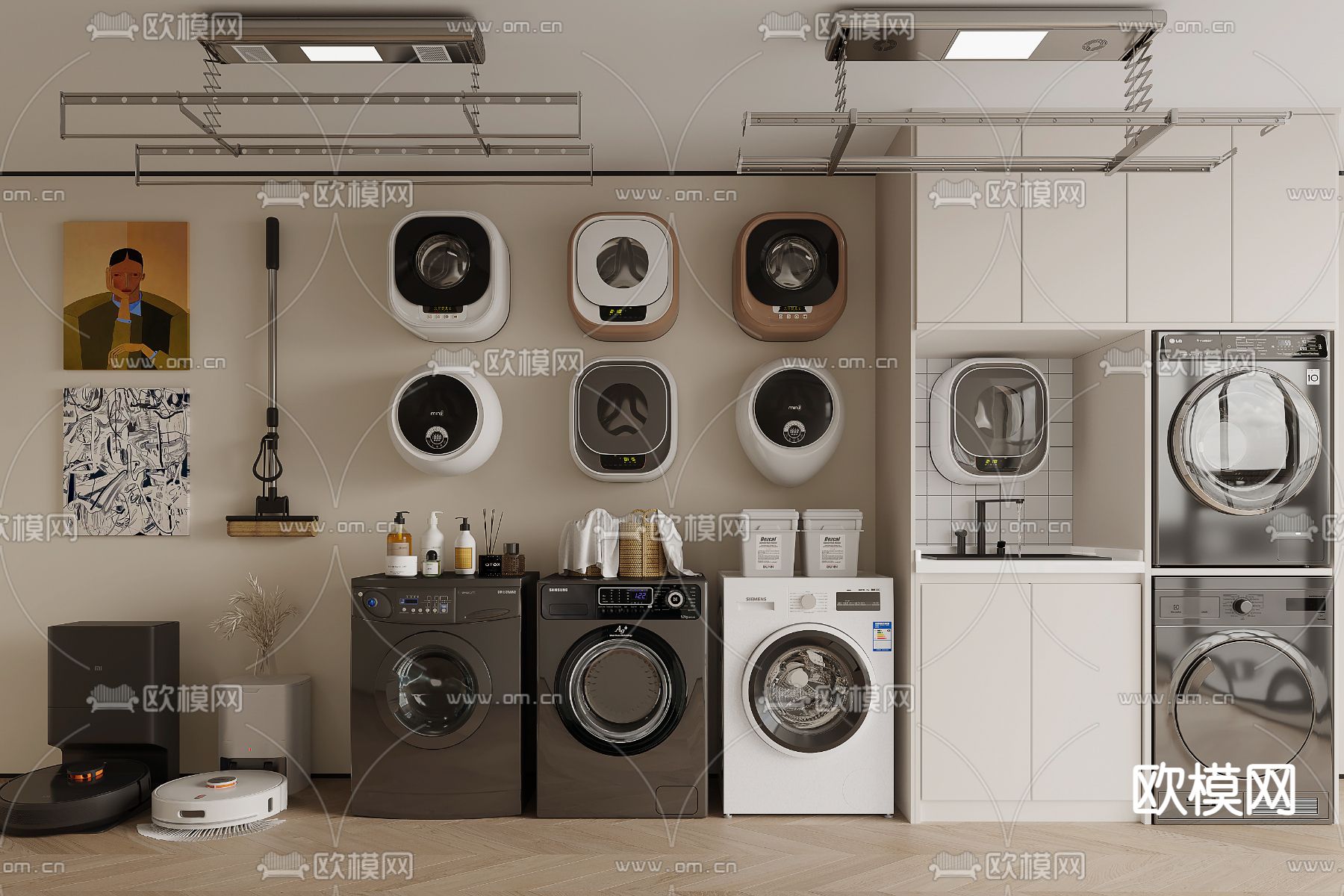 扫地机 壁挂洗衣机3d模型下载（渲染图1）