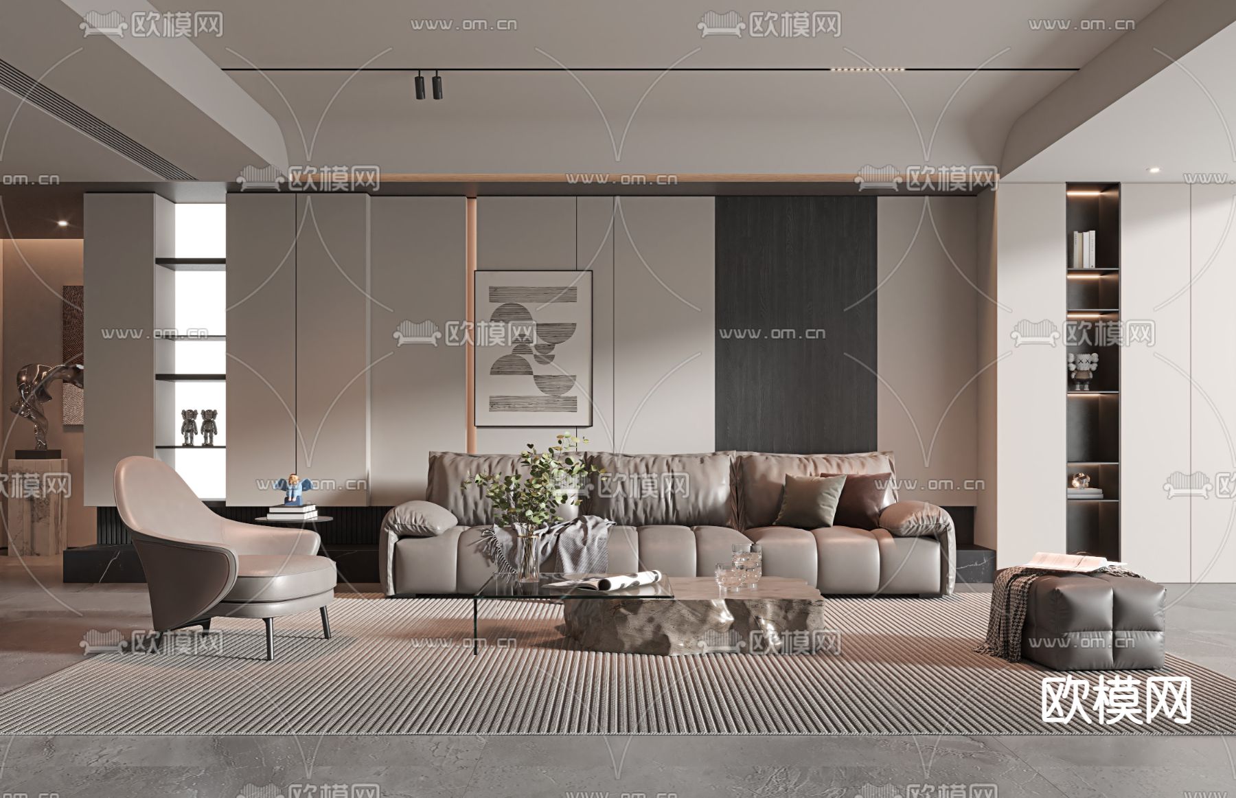 现代客厅3d模型下载