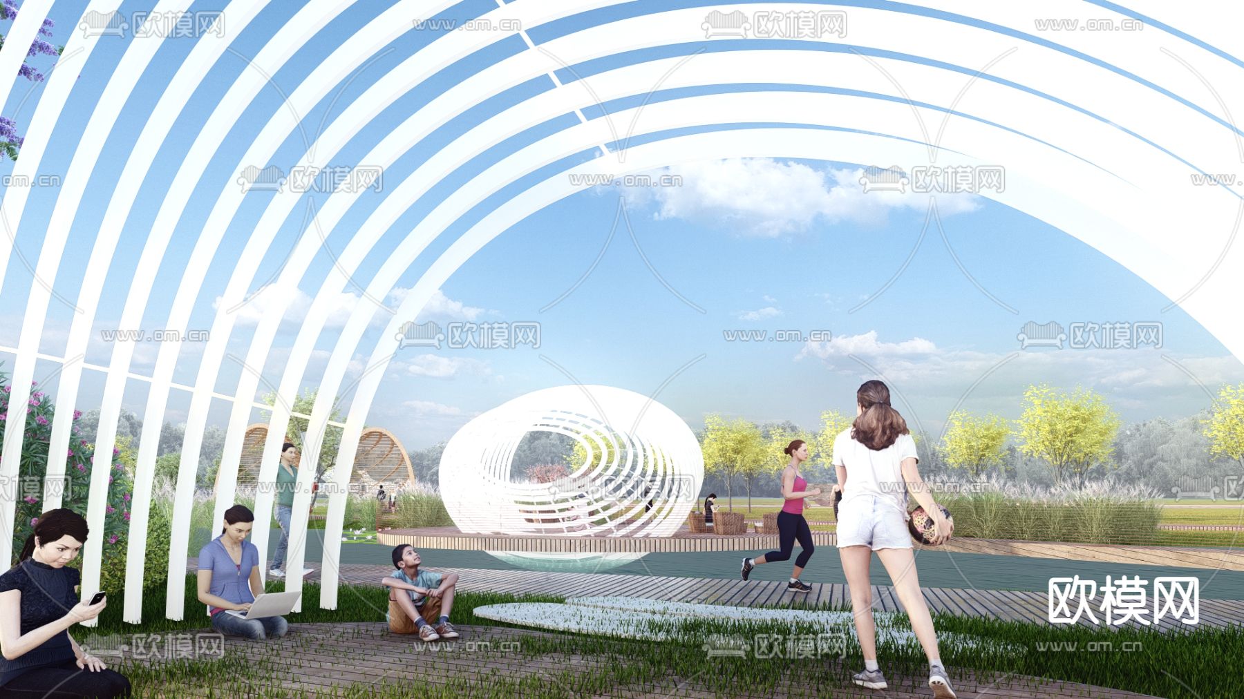 现代公园景观su模型下载（渲染图2）