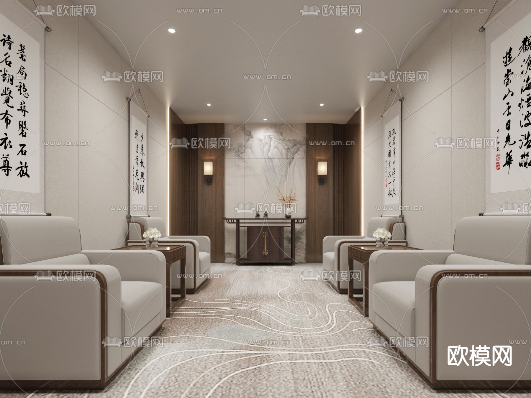 新中式待客室su模型下载（渲染图1）