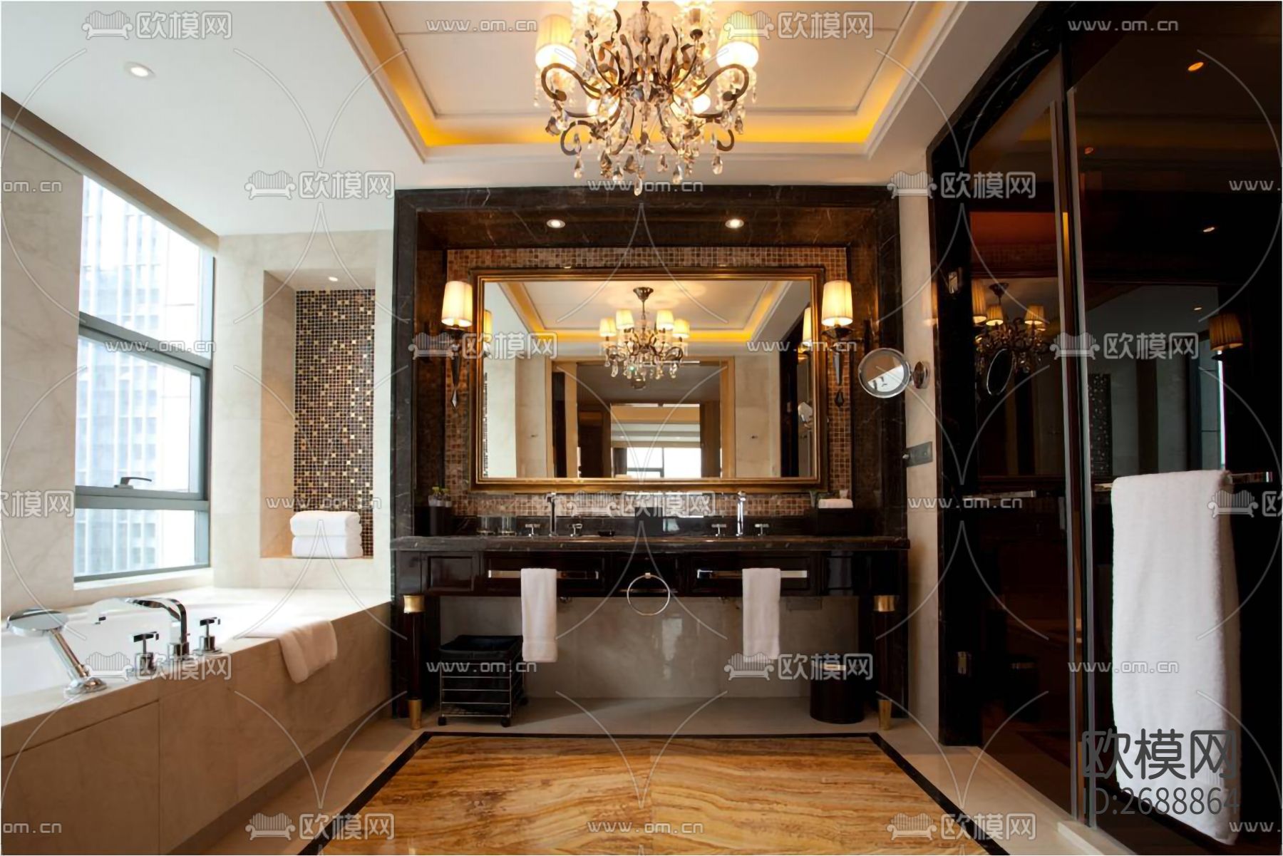 万达希尔顿客房cad施工图下载（渲染图3）