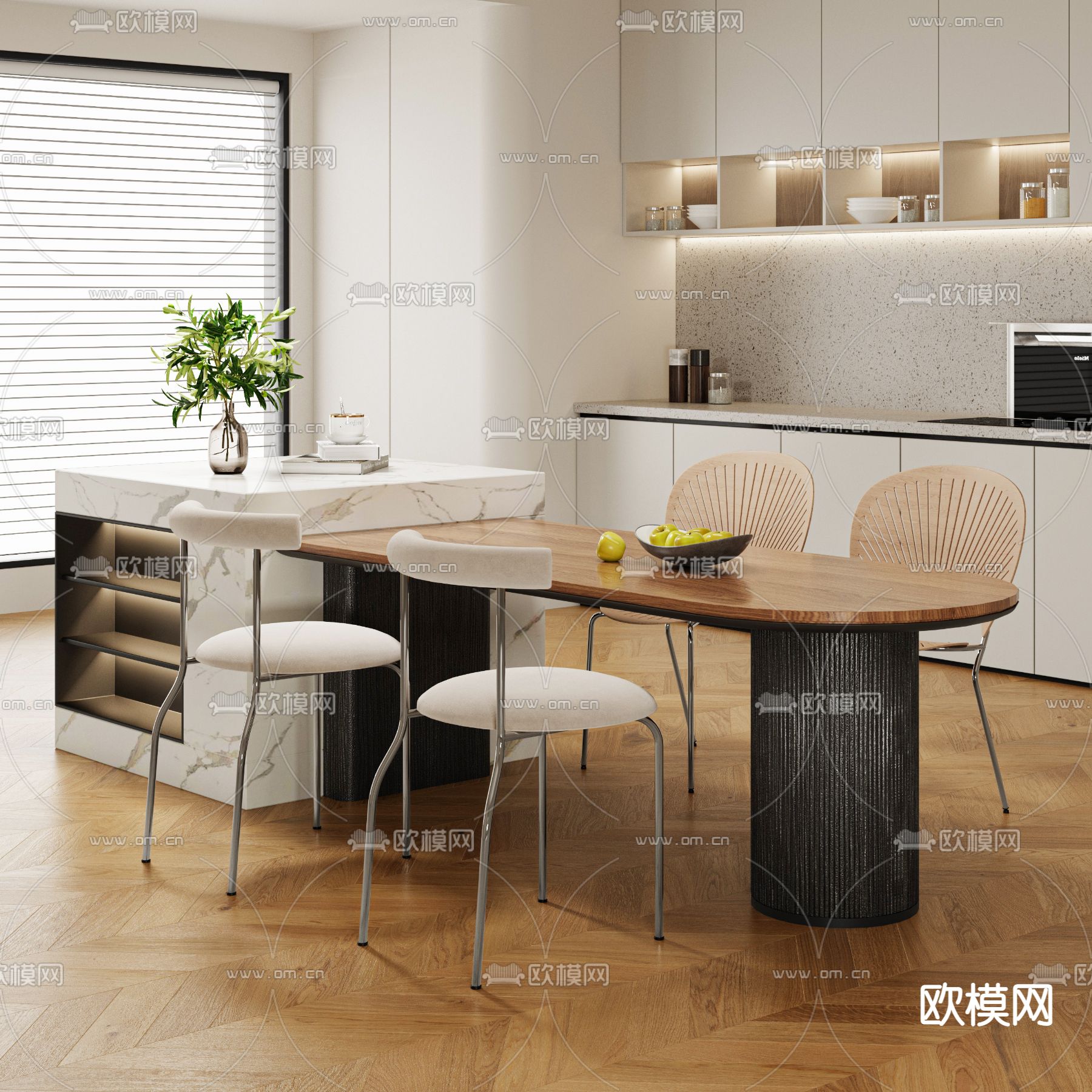 岛台餐桌椅3d模型下载