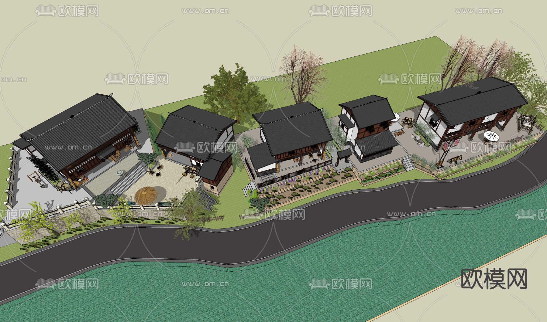 乡村民居院落su模型下载（渲染图3）