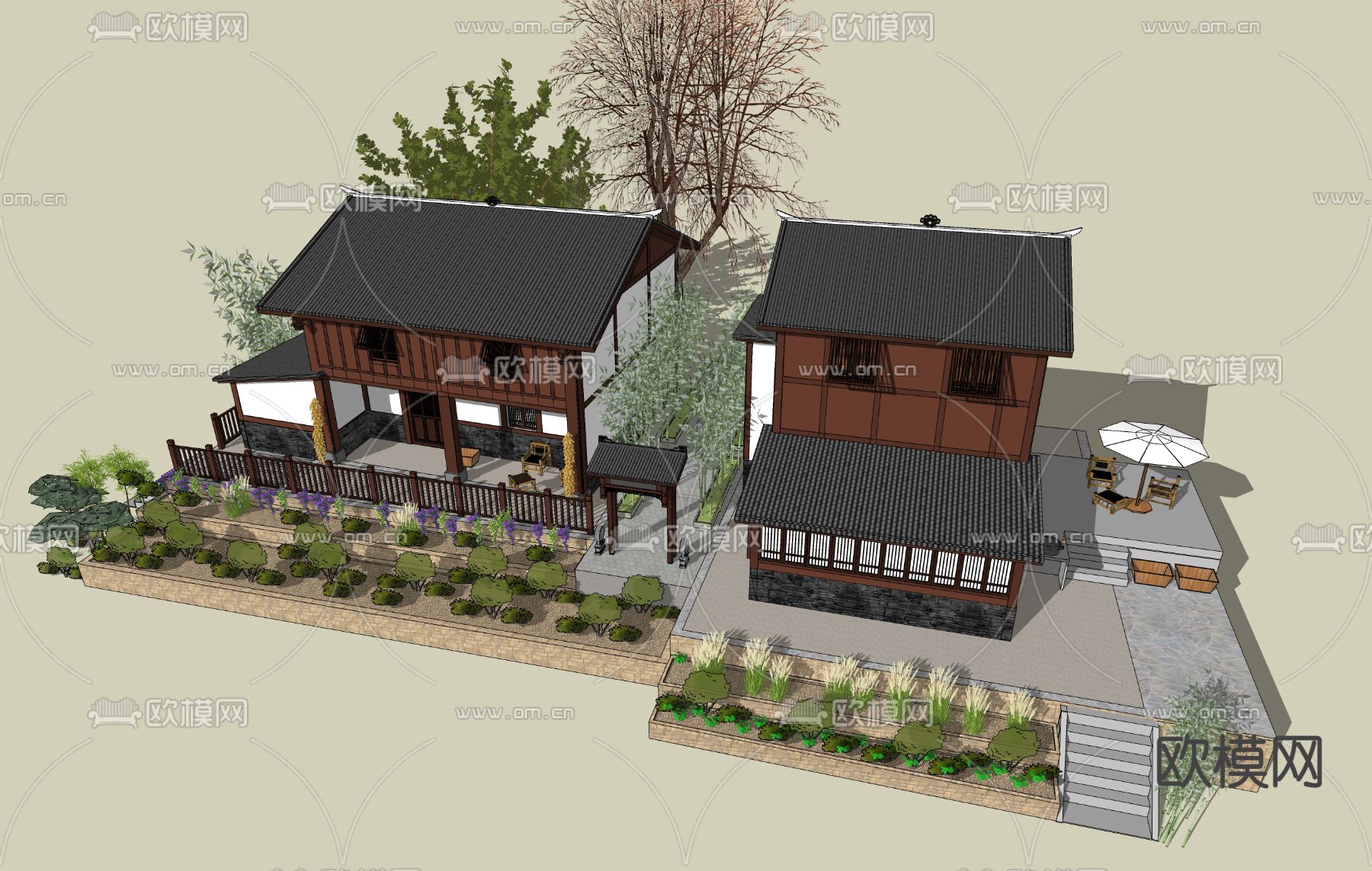 乡村民居院落su模型下载（渲染图2）