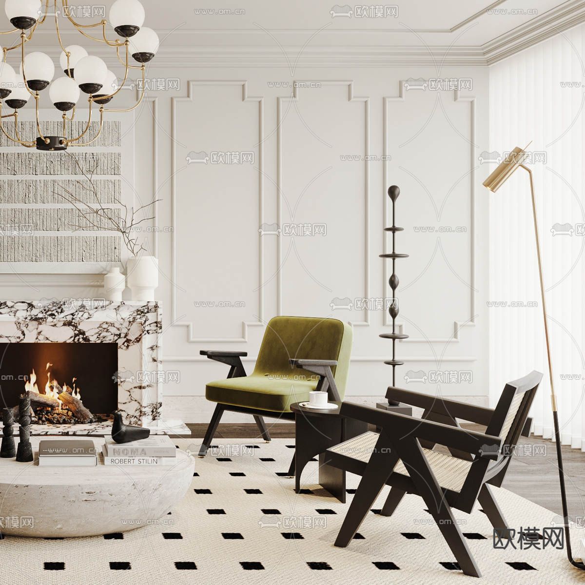 法式客厅3d模型下载（渲染图3）