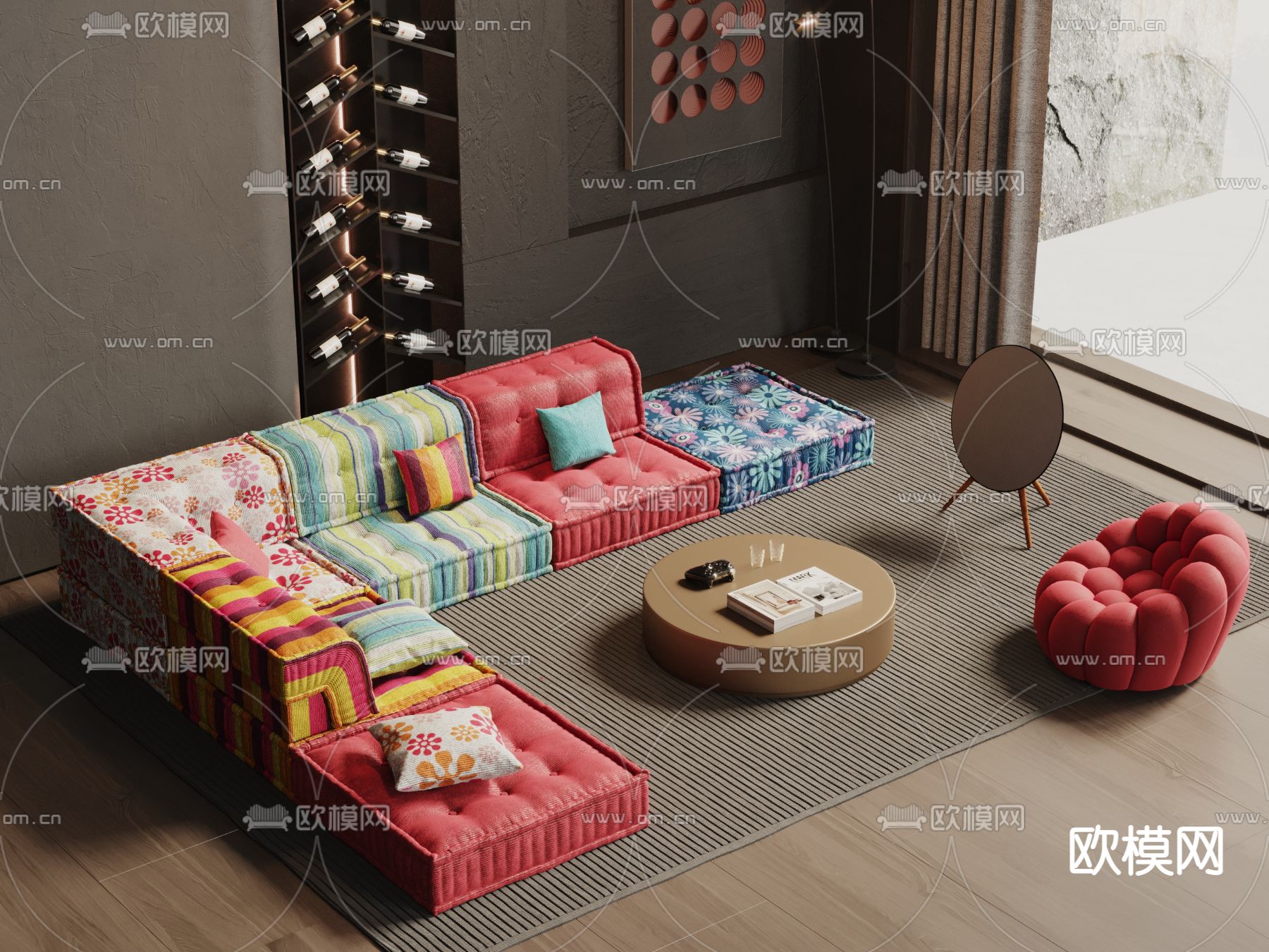 孟菲斯风沙发3d模型下载