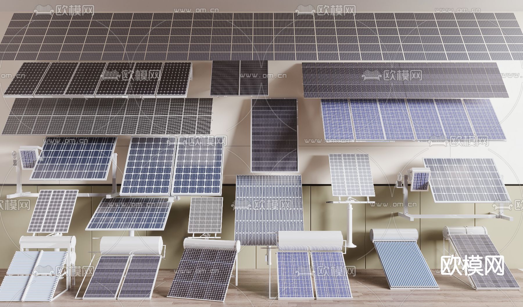 太阳能光伏板 发电板su模型下载（渲染图1）