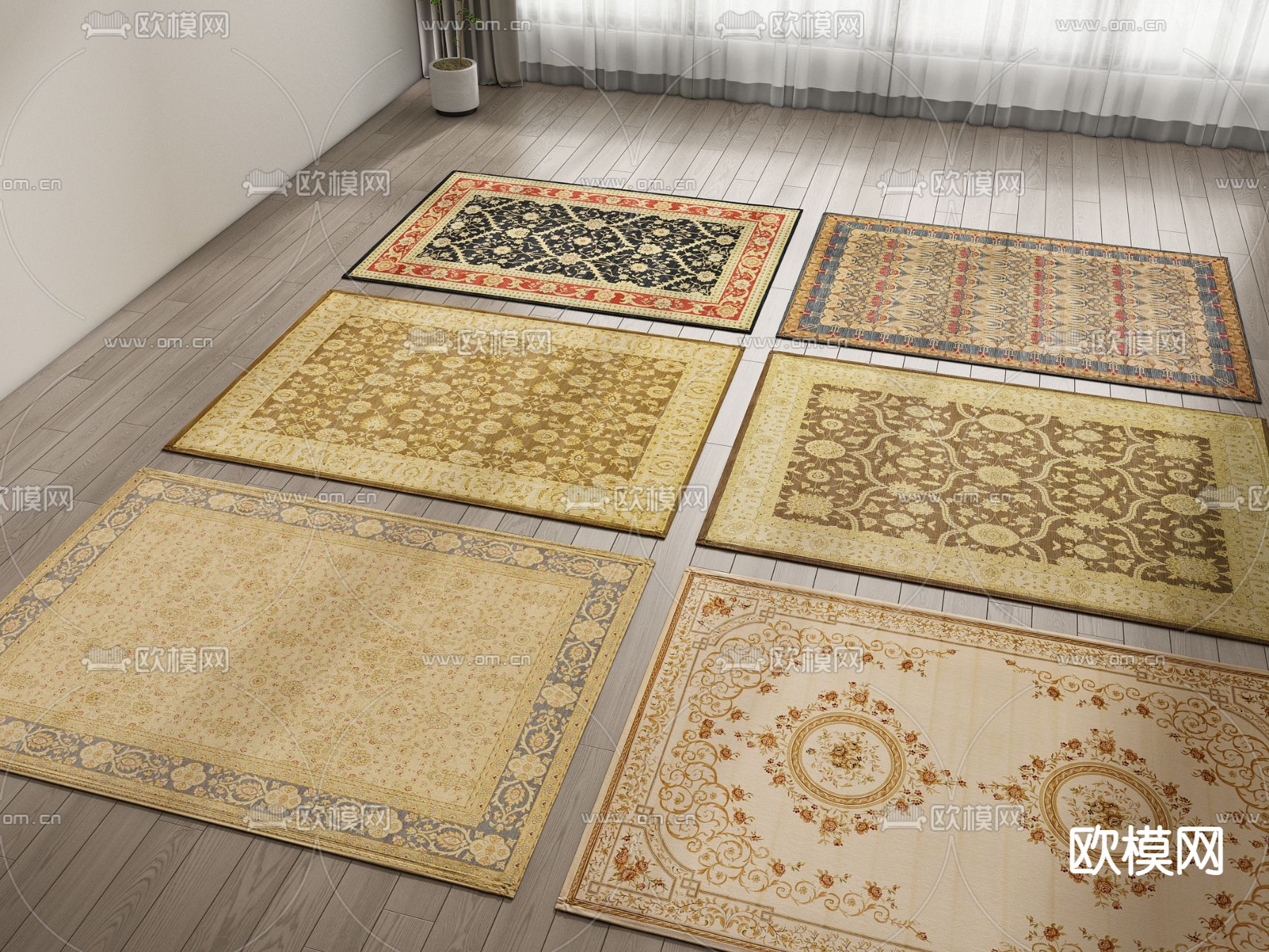 中式花纹地毯 方毯3d模型下载